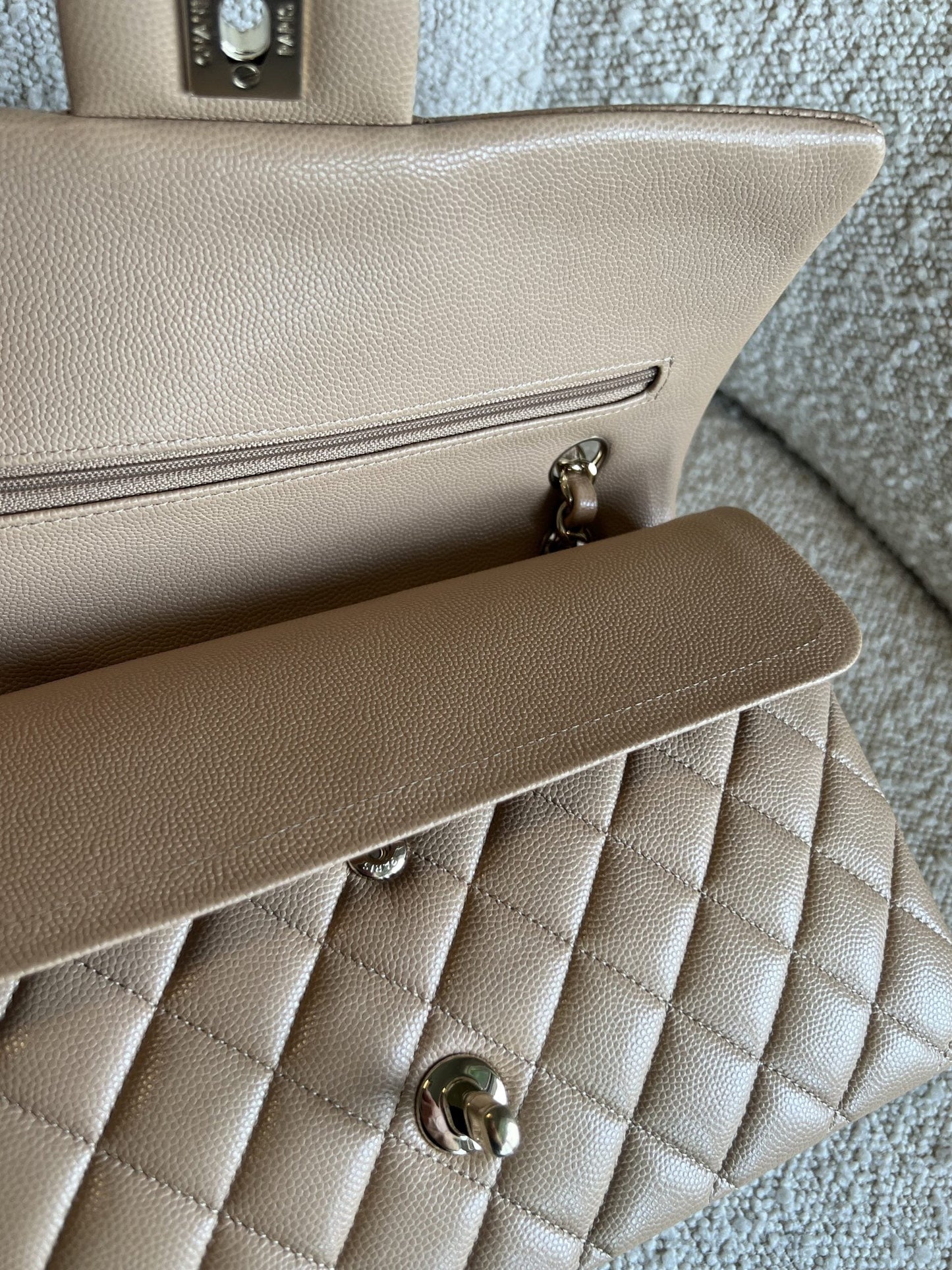 19B Dark Beige Caviar Quilted Classic Flap Medium LGHW