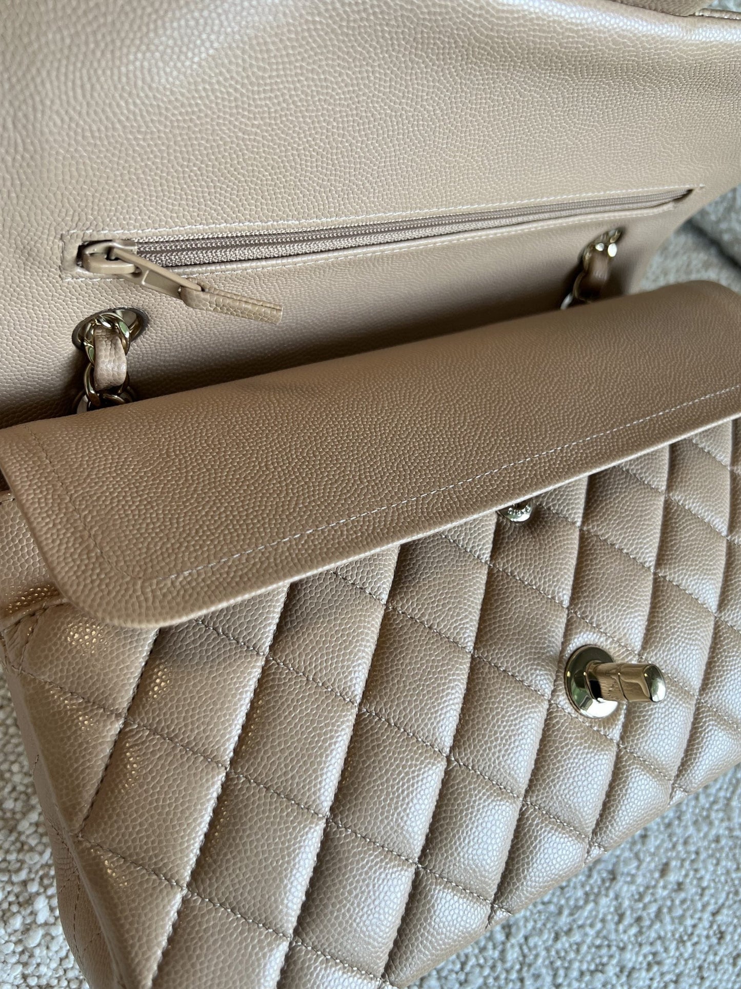 19B Dark Beige Caviar Quilted Classic Flap Medium LGHW