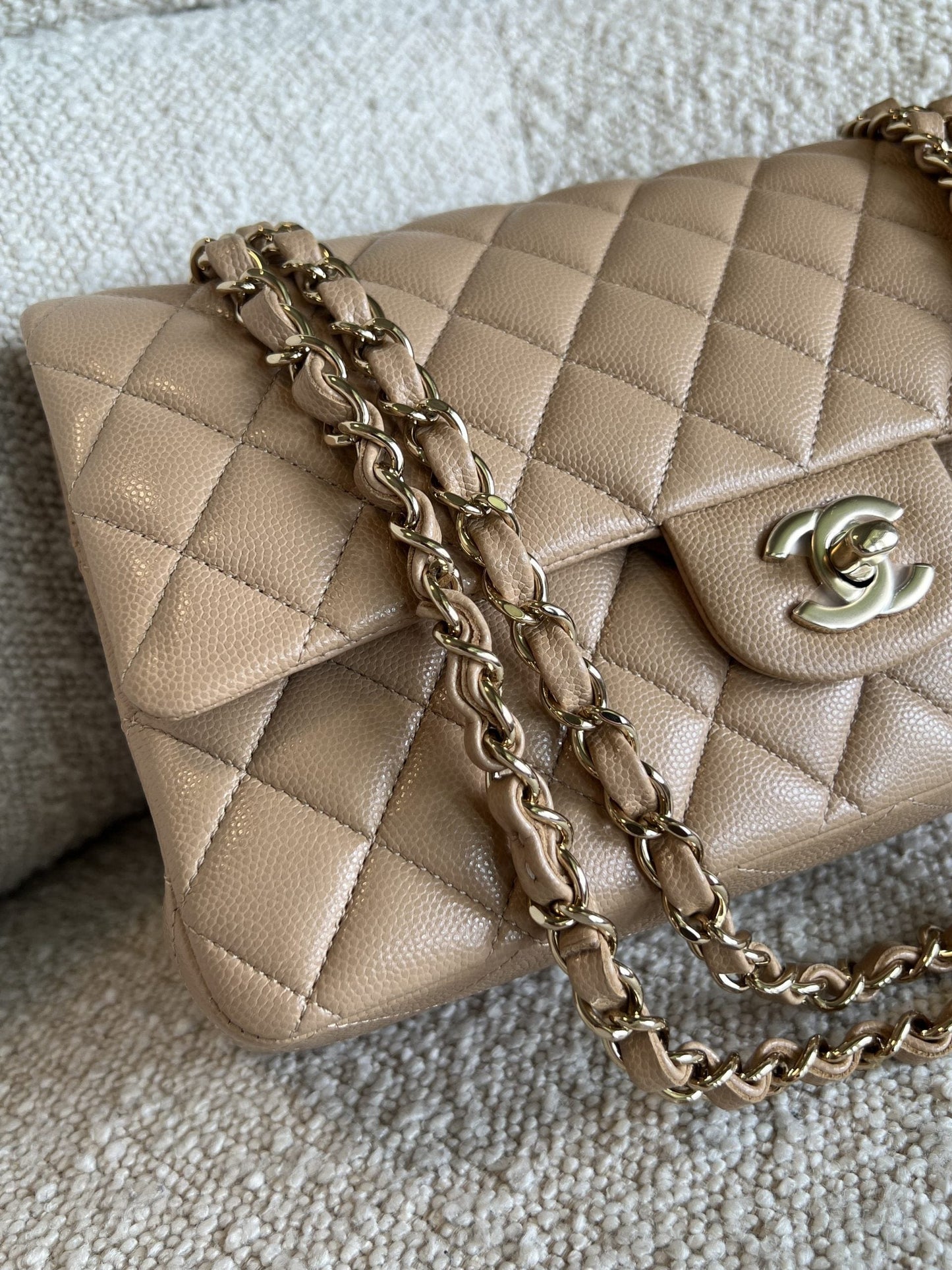 19B Dark Beige Caviar Quilted Classic Flap Medium LGHW