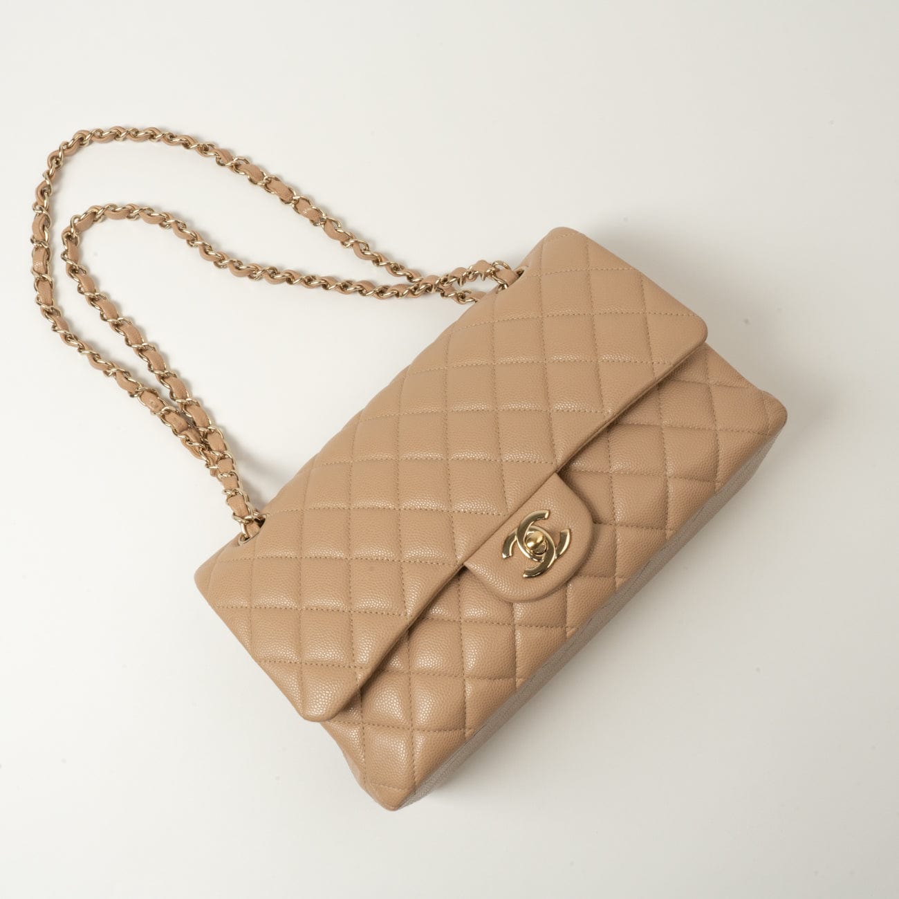 19B Dark Beige Caviar Quilted Classic Flap Medium LGHW