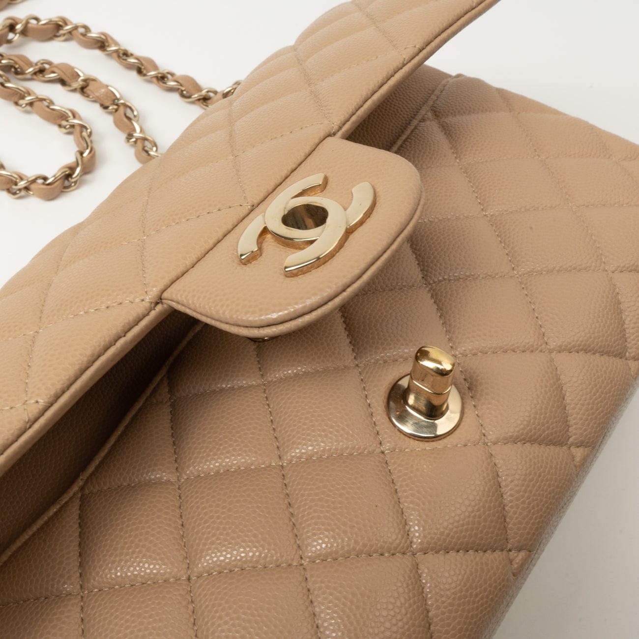 19B Dark Beige Caviar Quilted Classic Flap Medium LGHW