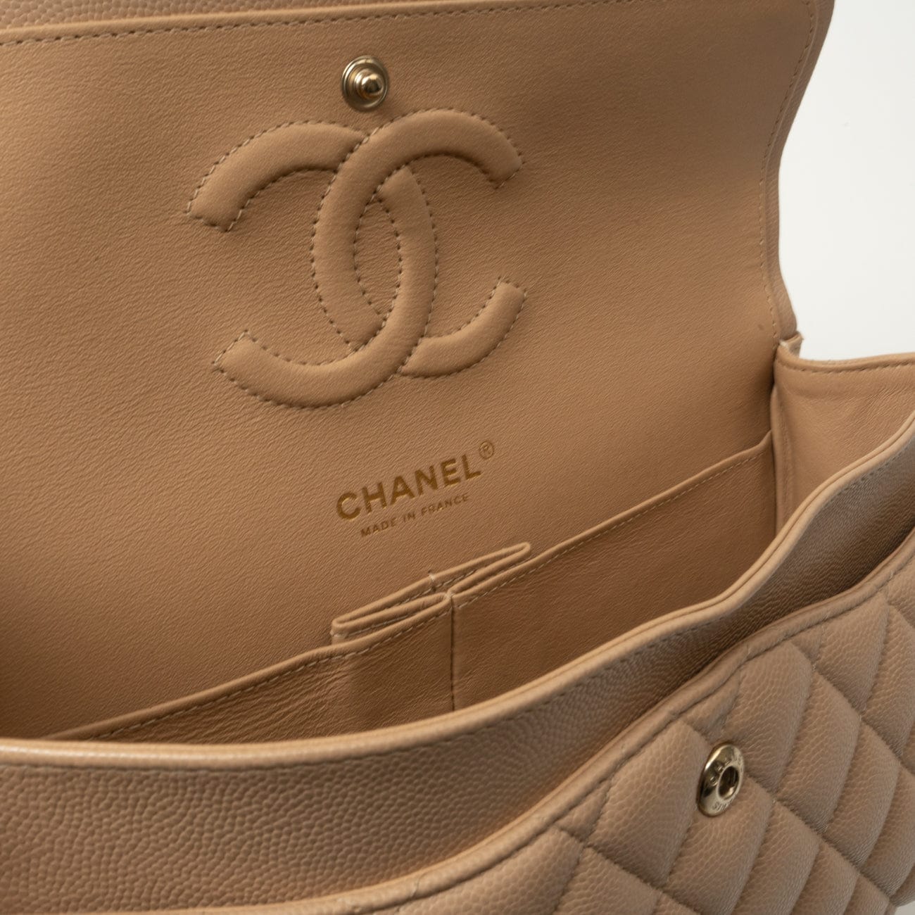 19B Dark Beige Caviar Quilted Classic Flap Medium LGHW