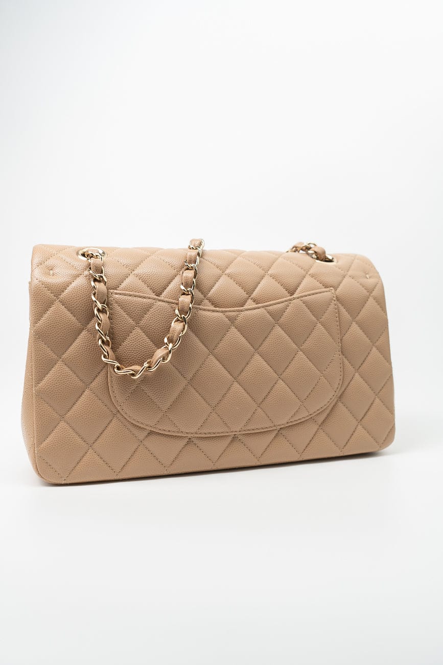 19B Dark Beige Caviar Quilted Classic Flap Medium LGHW