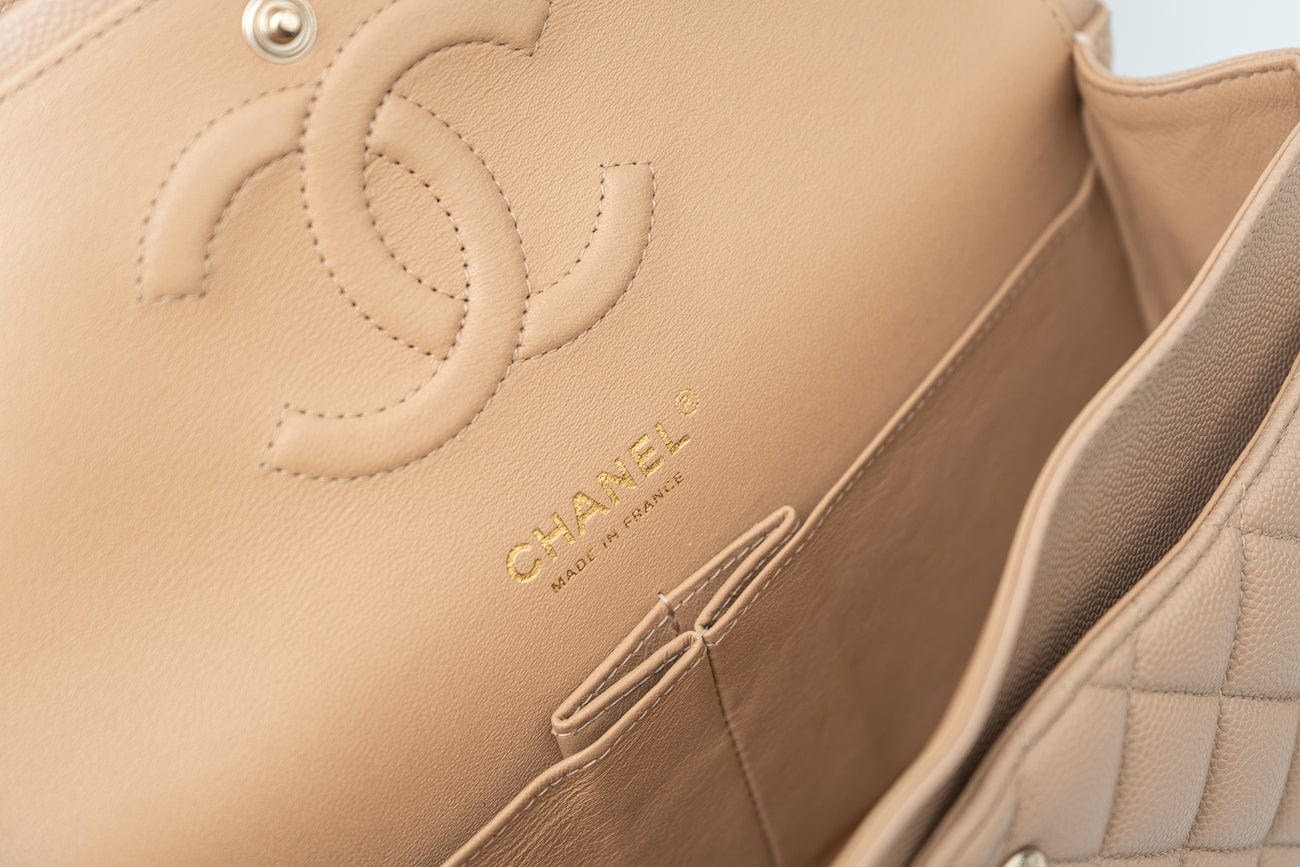 19B Dark Beige Caviar Quilted Classic Flap Medium LGHW