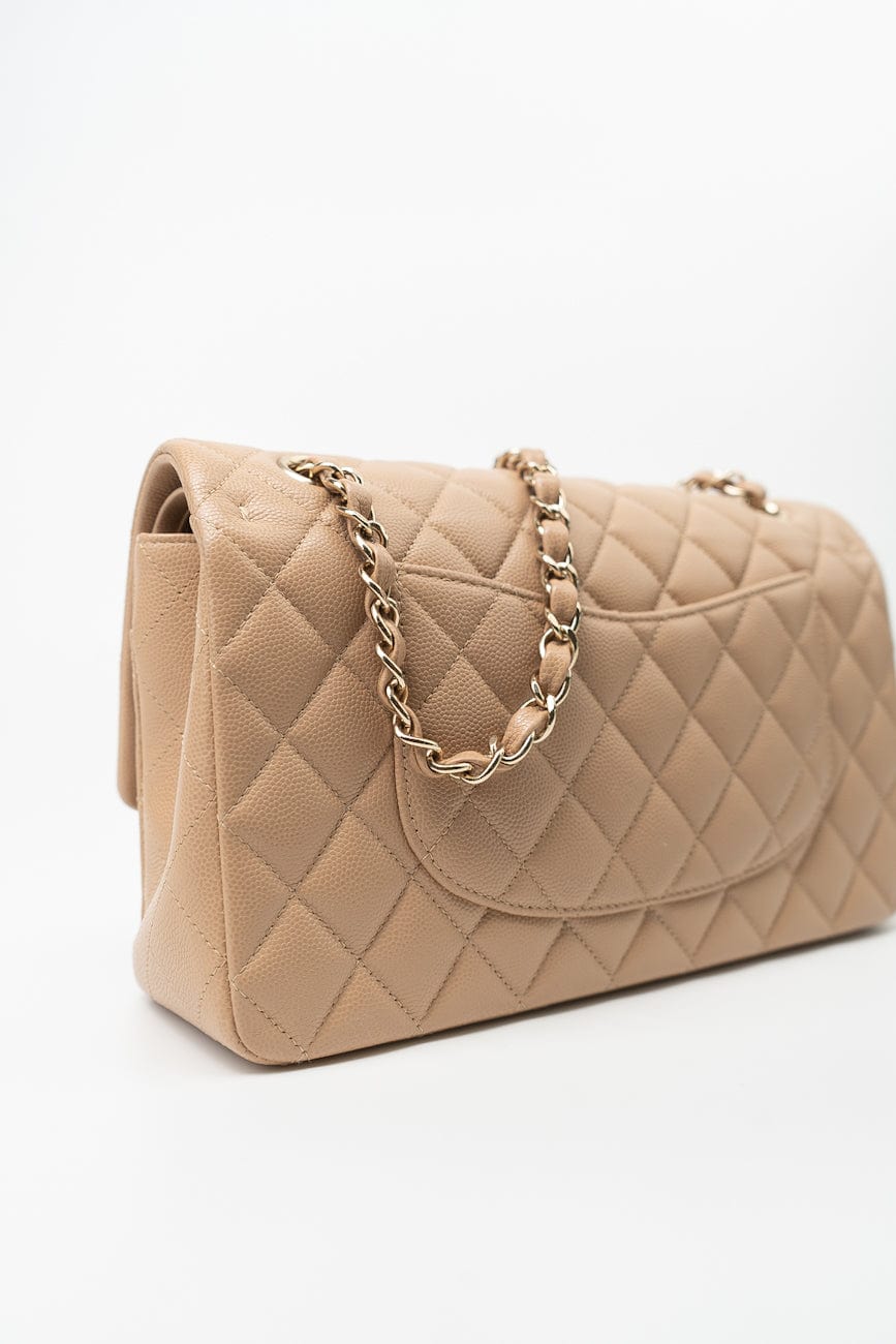 19B Dark Beige Caviar Quilted Classic Flap Medium LGHW