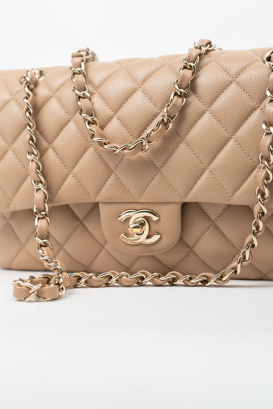 19B Dark Beige Caviar Quilted Classic Flap Medium LGHW