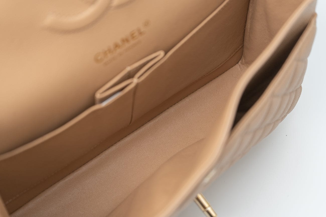 19B Dark Beige Caviar Quilted Classic Flap Medium LGHW