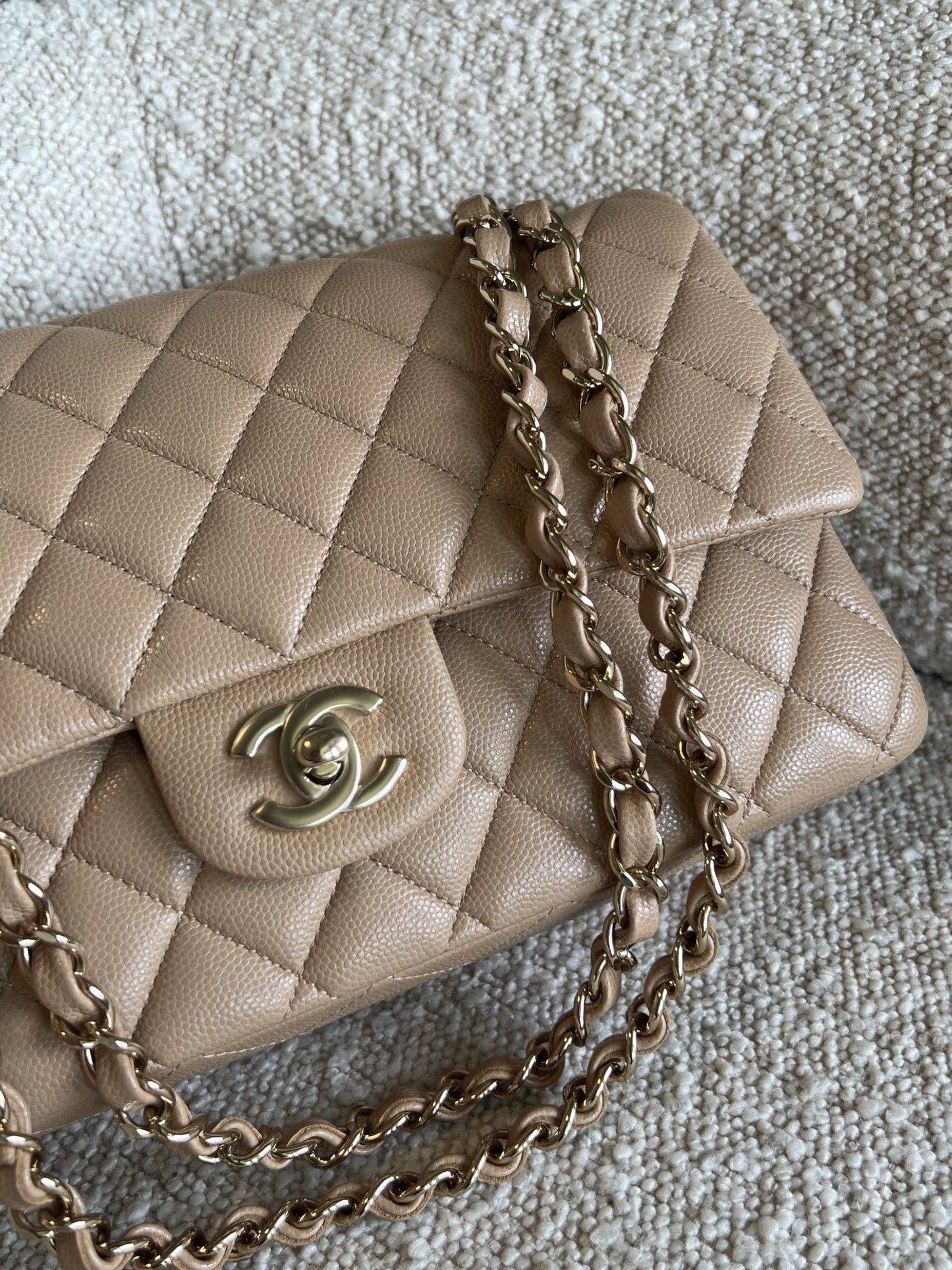 19B Dark Beige Caviar Quilted Classic Flap Medium LGHW