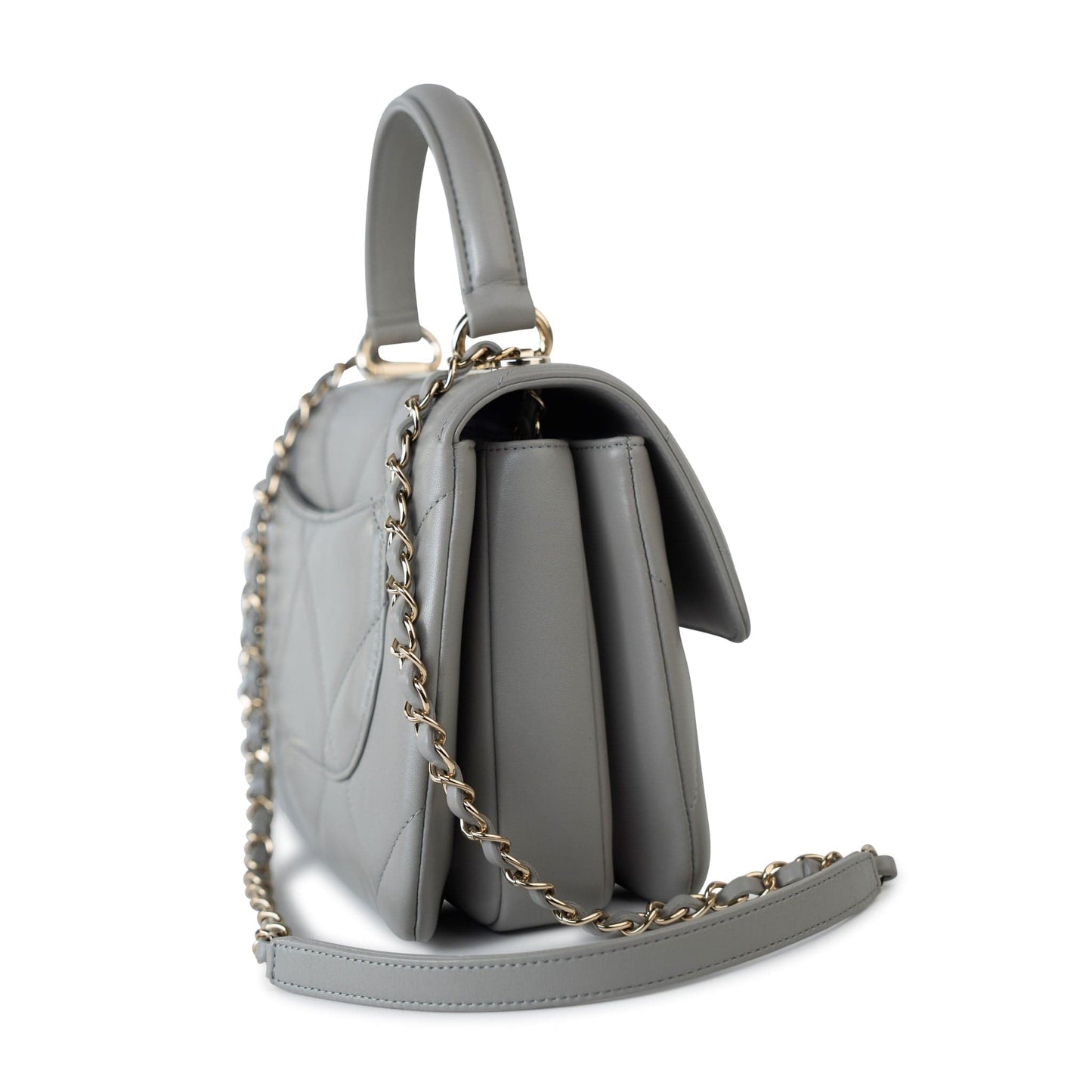 19B Grey Lambskin Quilted Trendy CC Light Gold Hardware