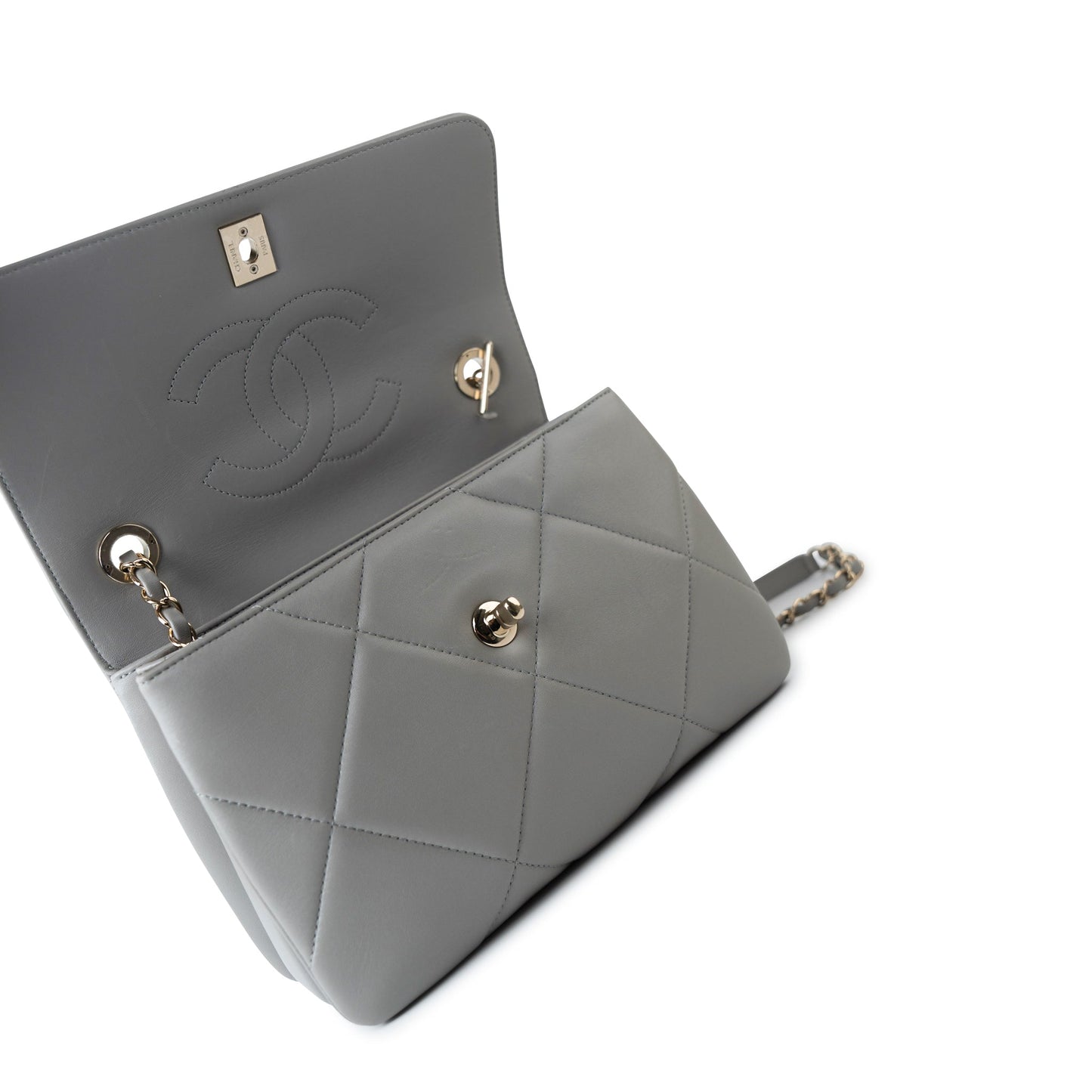 19B Grey Lambskin Quilted Trendy CC Light Gold Hardware