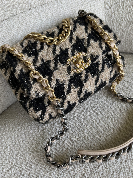 19K Houndstooth 19 Flap Beige/Black Small MHW