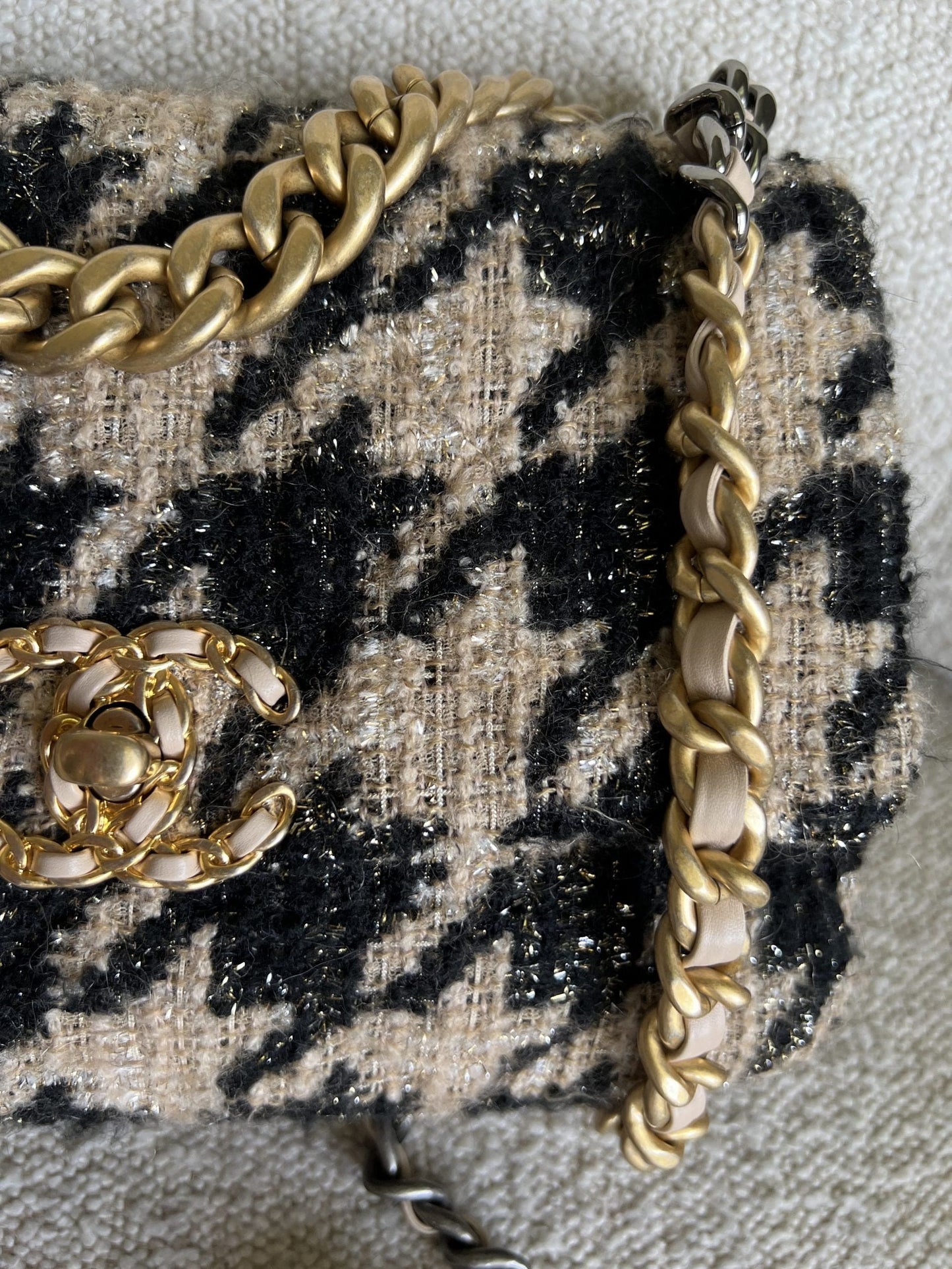 19K Houndstooth 19 Flap Beige/Black Small MHW