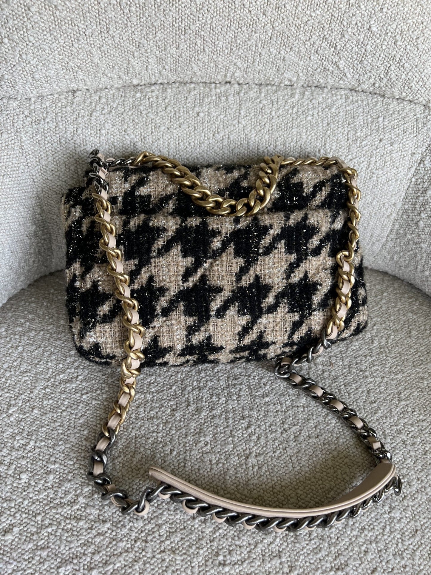 19K Houndstooth 19 Flap Beige/Black Small MHW