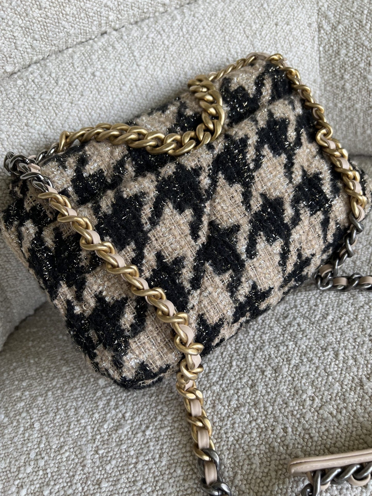 19K Houndstooth 19 Flap Beige/Black Small MHW