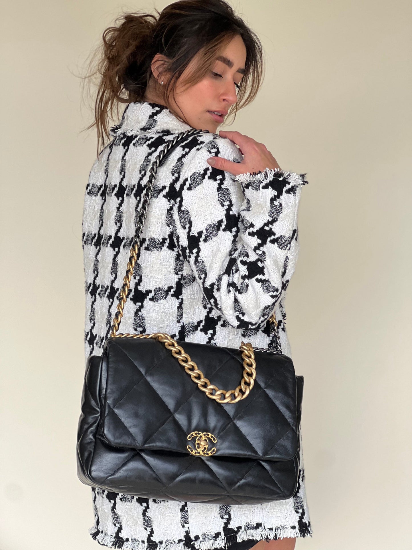 20A Black Goatskin Quilted 19 Flap Maxi Mixed Hardware