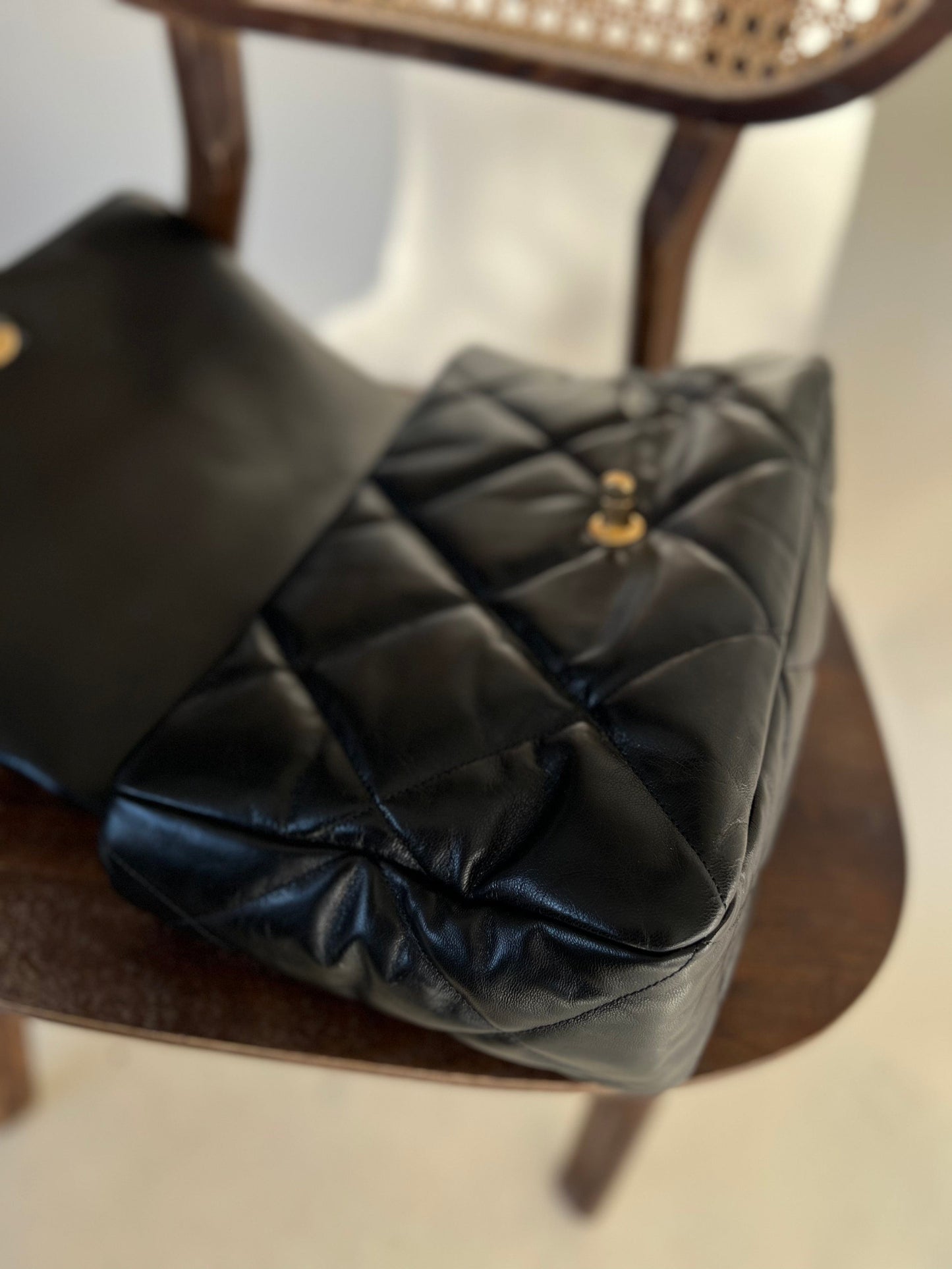 20A Black Goatskin Quilted 19 Flap Maxi Mixed Hardware