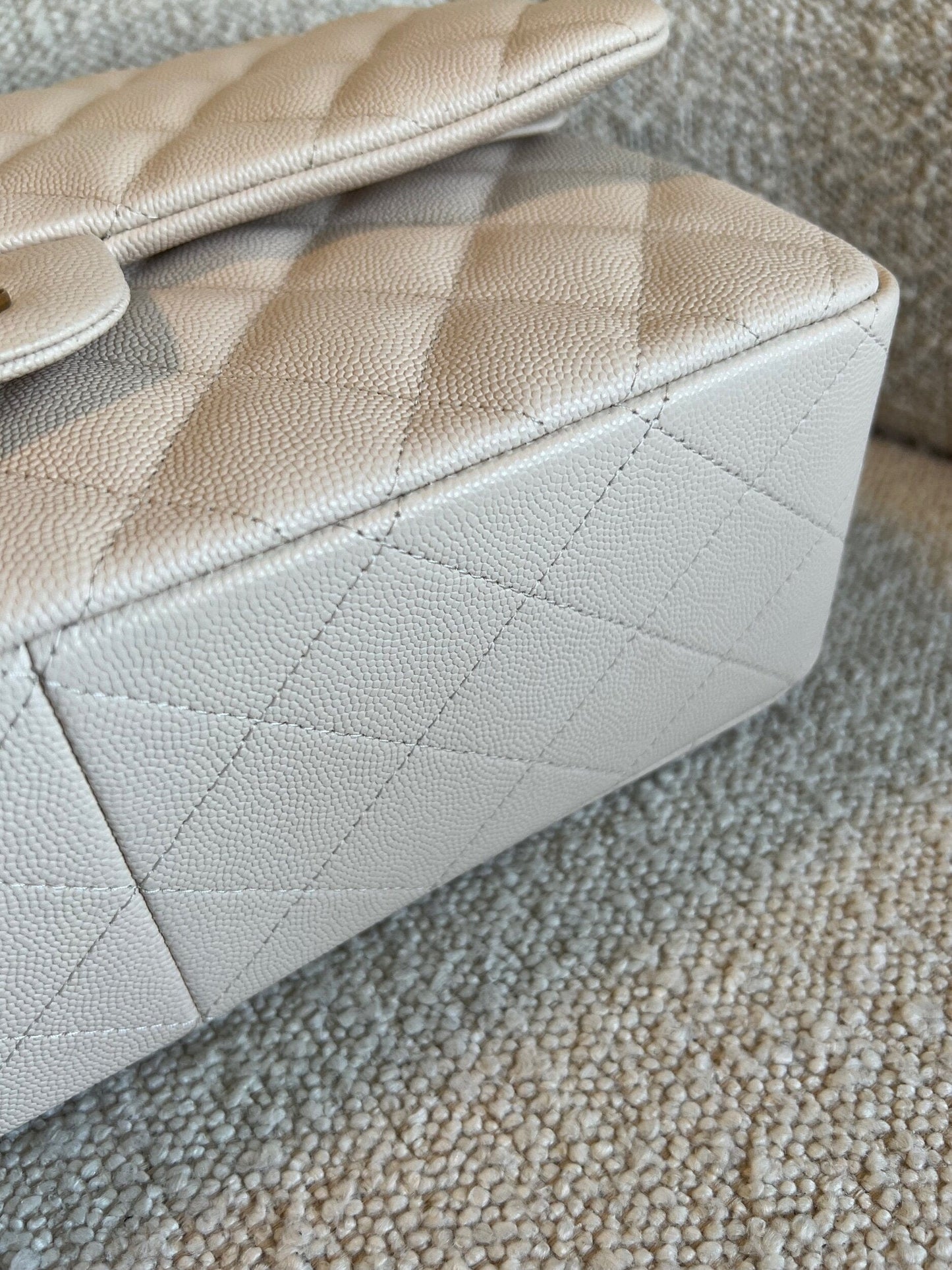 20C Light Beige Caviar Quilted Jumbo Classic Flap LGHW