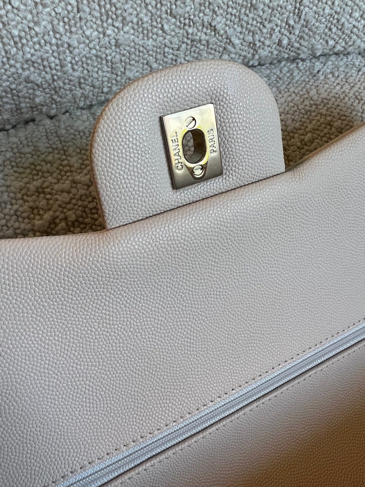 20C Light Beige Caviar Quilted Jumbo Classic Flap LGHW