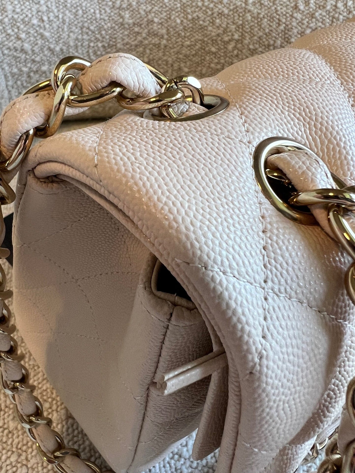 20C Light Beige Caviar Quilted Jumbo Classic Flap LGHW