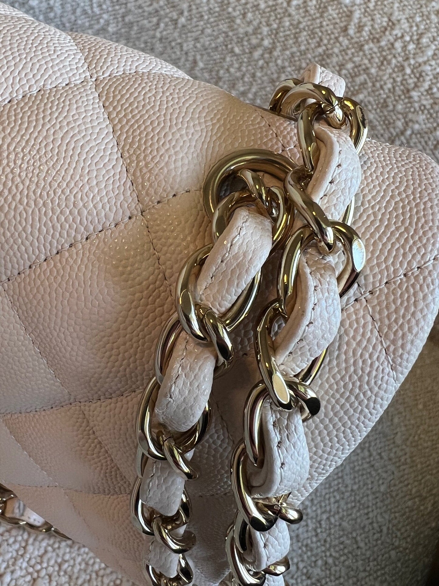 20C Light Beige Caviar Quilted Jumbo Classic Flap LGHW