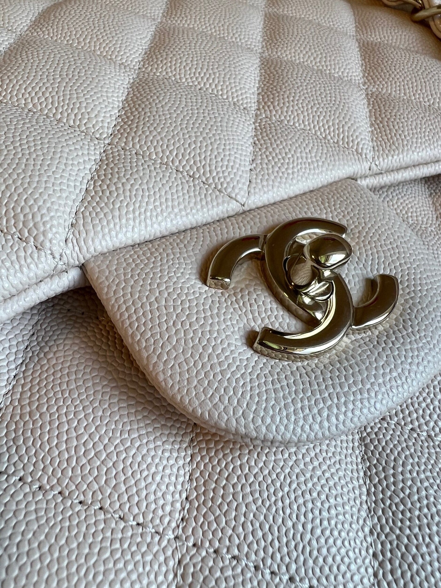 20C Light Beige Caviar Quilted Jumbo Classic Flap LGHW