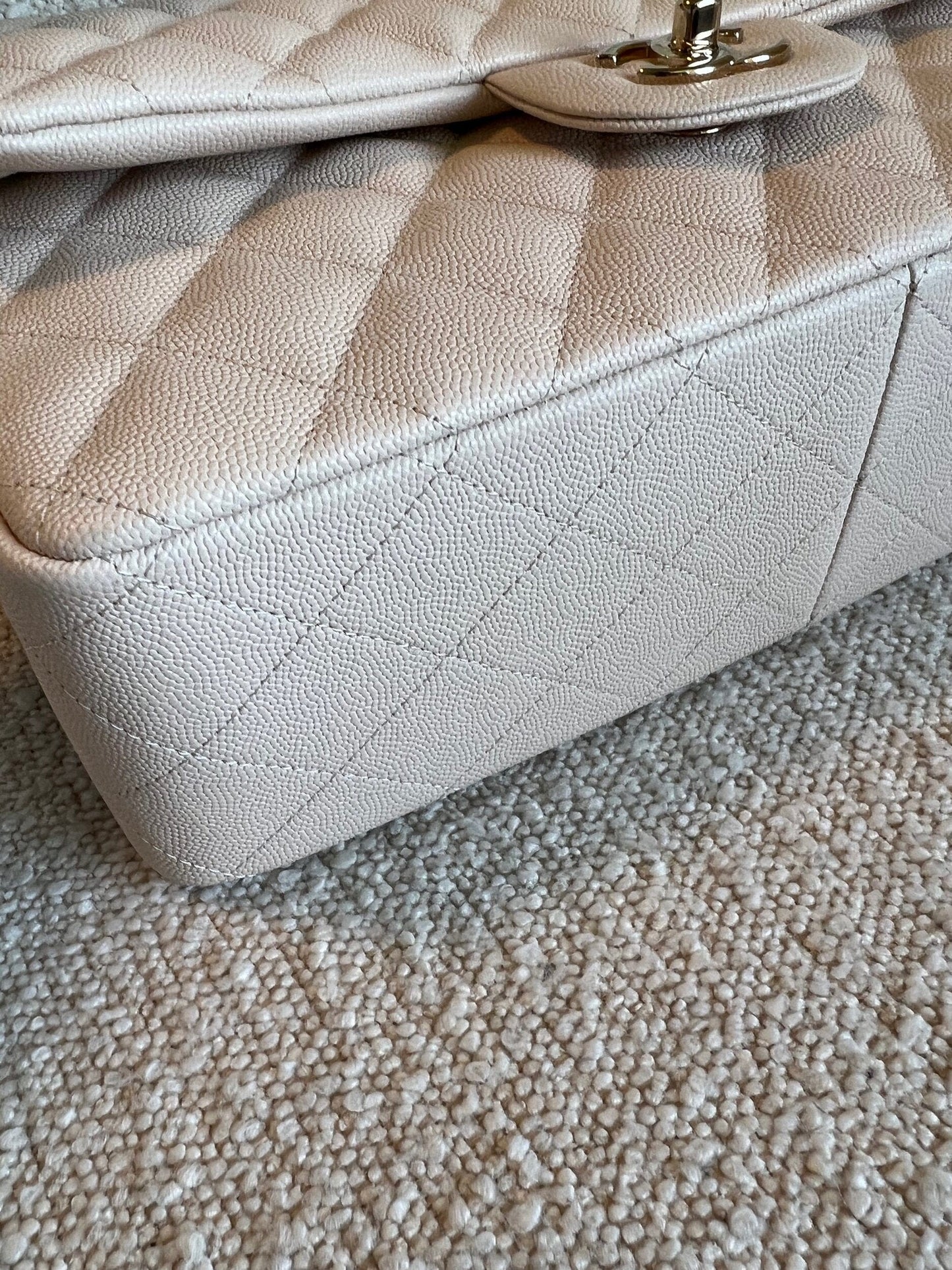 20C Light Beige Caviar Quilted Jumbo Classic Flap LGHW