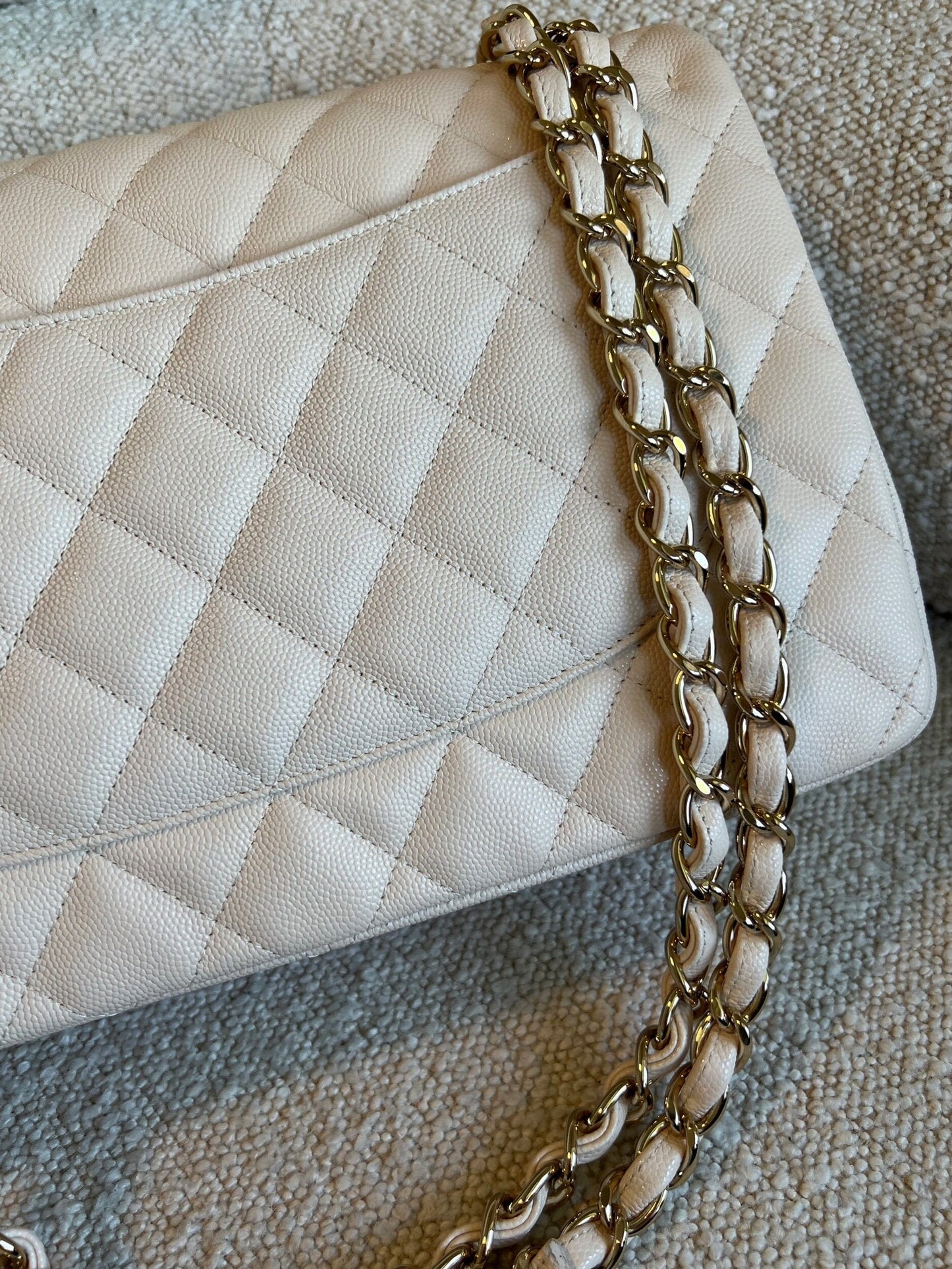 20C Light Beige Caviar Quilted Jumbo Classic Flap LGHW