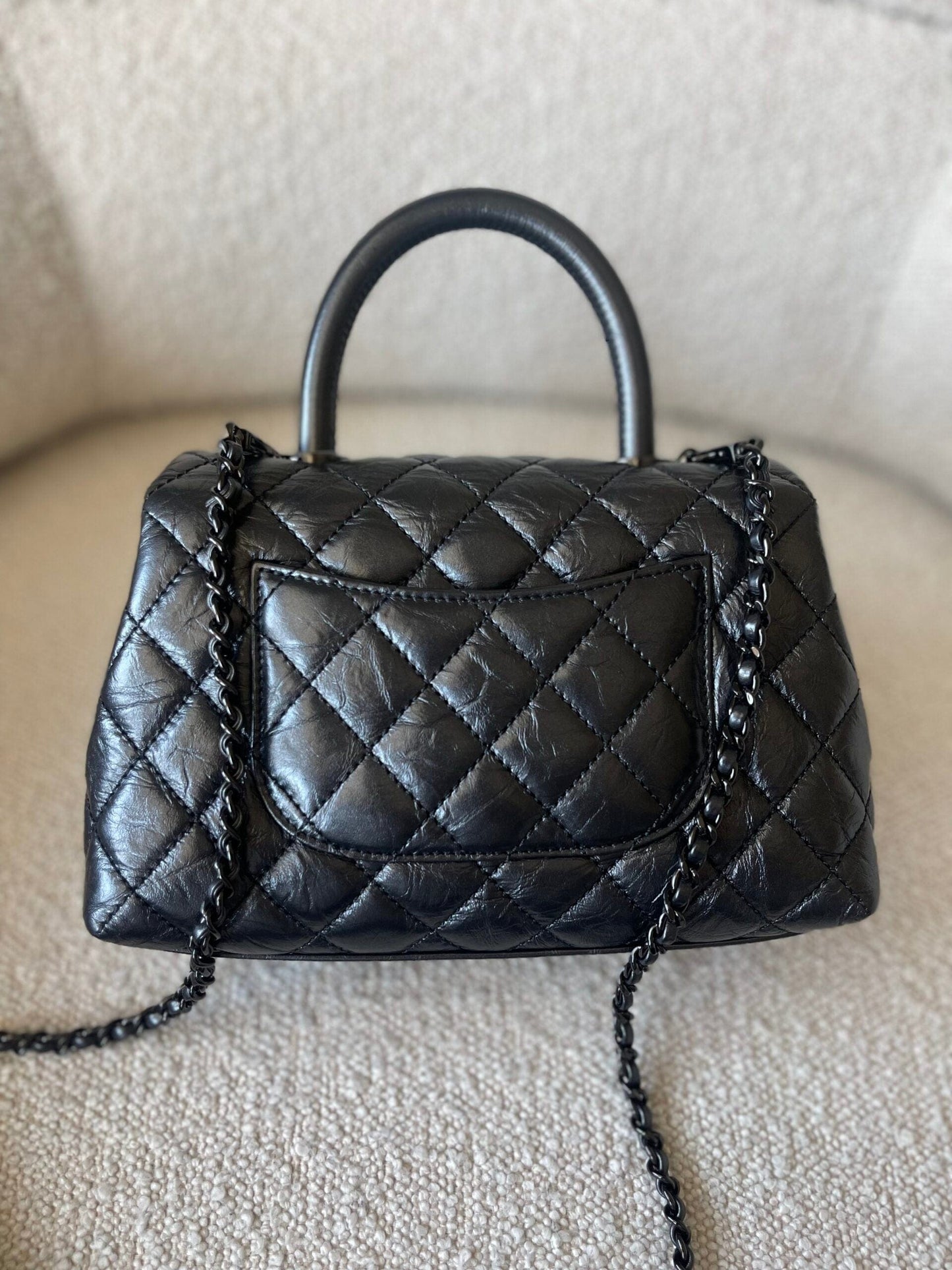 20P So Black Calfskin Quilted Coco Handle Small with Black Hardware