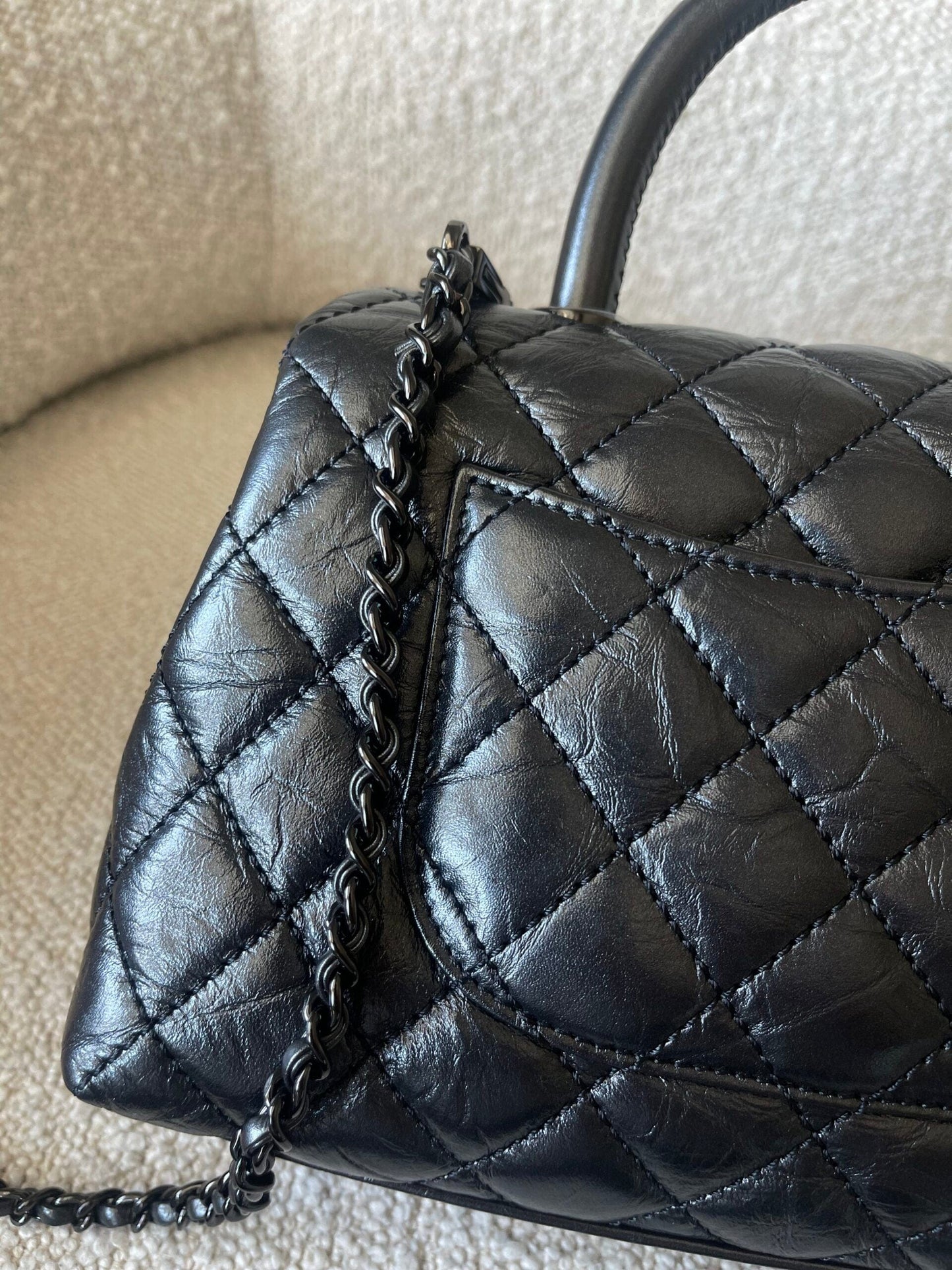 20P So Black Calfskin Quilted Coco Handle Small with Black Hardware