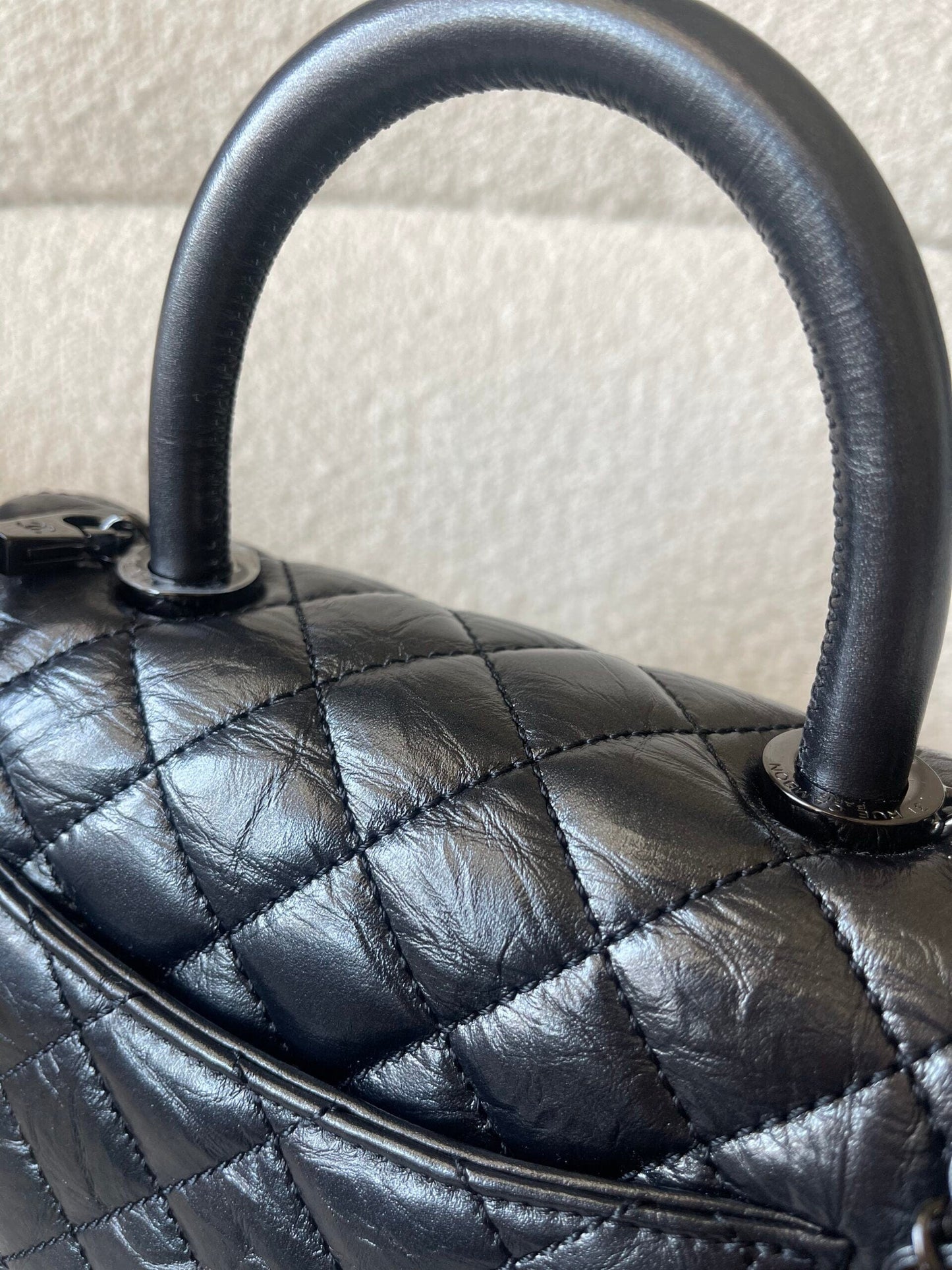 20P So Black Calfskin Quilted Coco Handle Small with Black Hardware