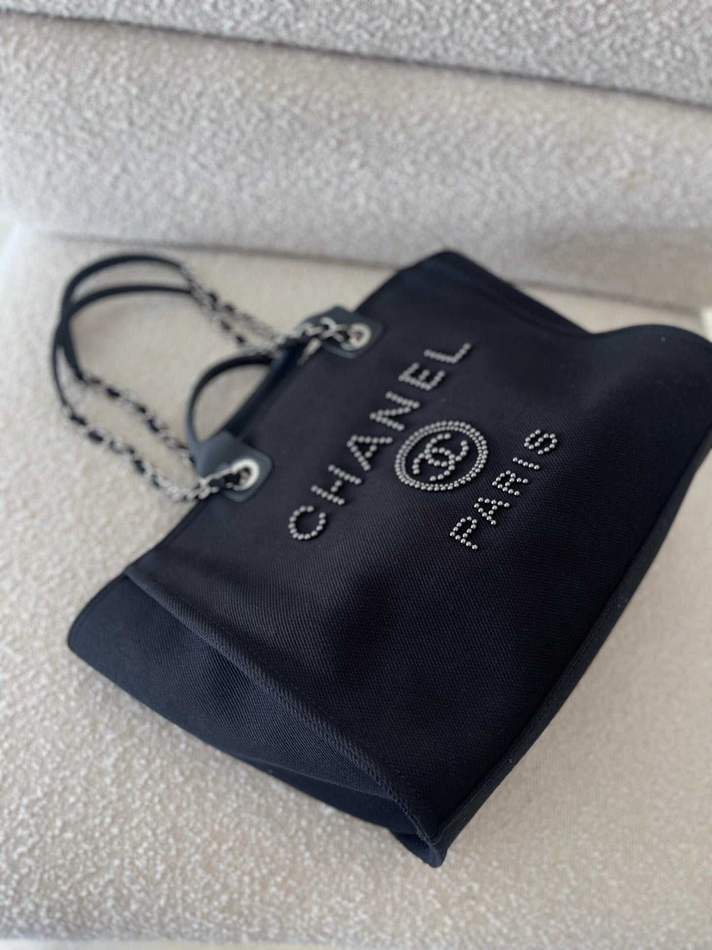 20S Black Large Deauville Shopping Bag Silver Hardware