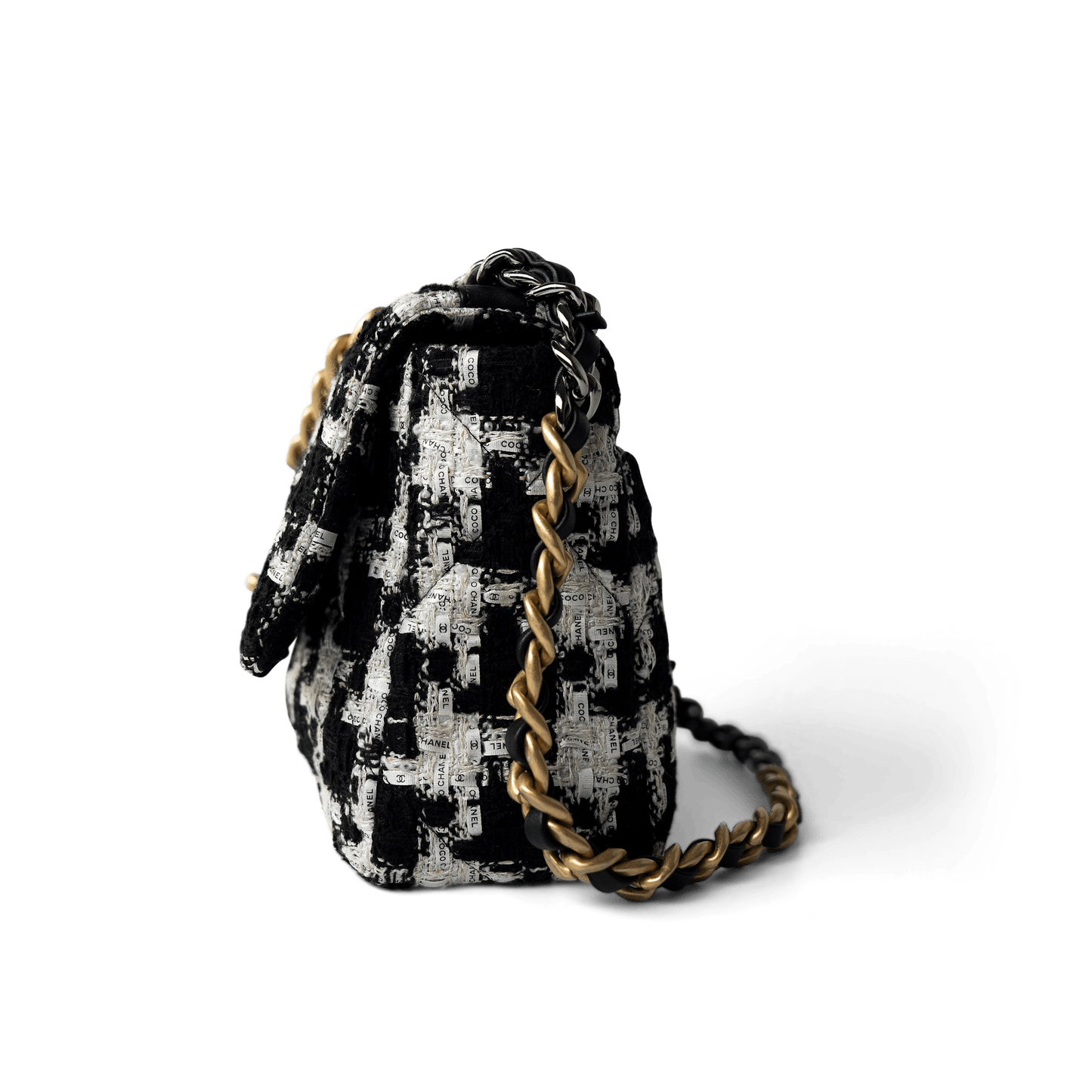 20S Black / White Ribbon Tweed 19 Flap Mixed Hardware Small