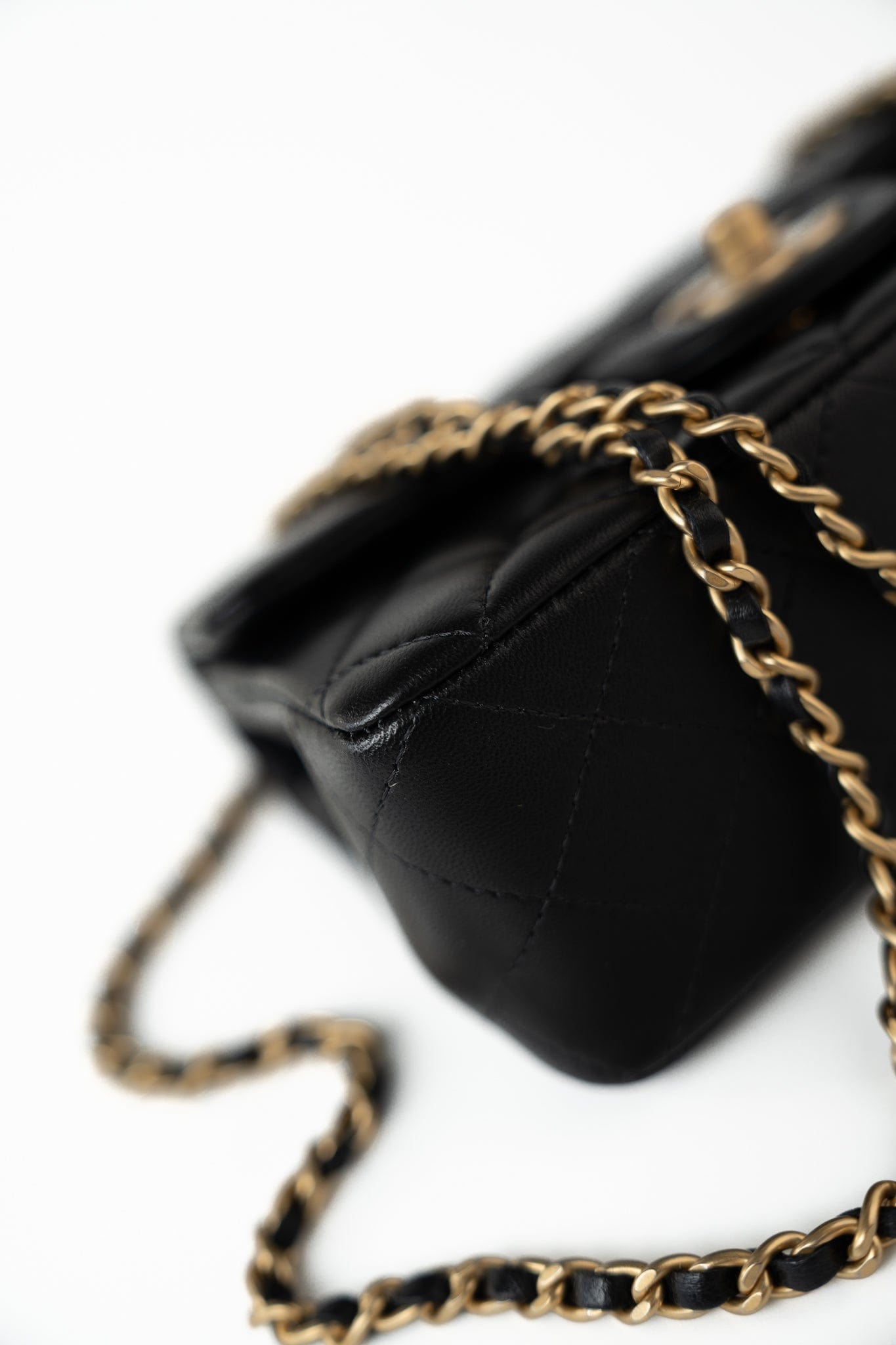 21A Black Lambskin Quilted Mini Top Handle Antique Gold Hardware