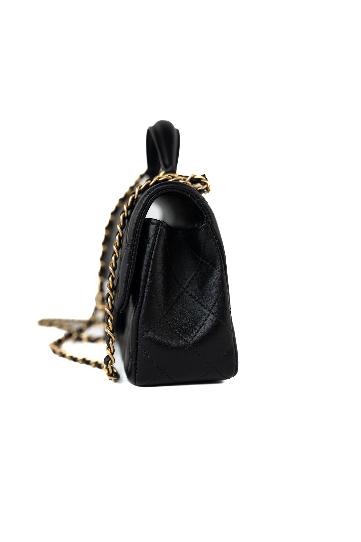 21A Black Lambskin Quilted Mini Top Handle Antique Gold Hardware