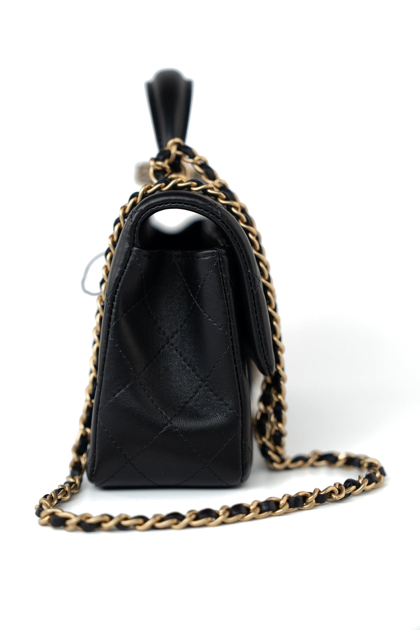 21A Black Lambskin Quilted Mini Top Handle Antique Gold Hardware