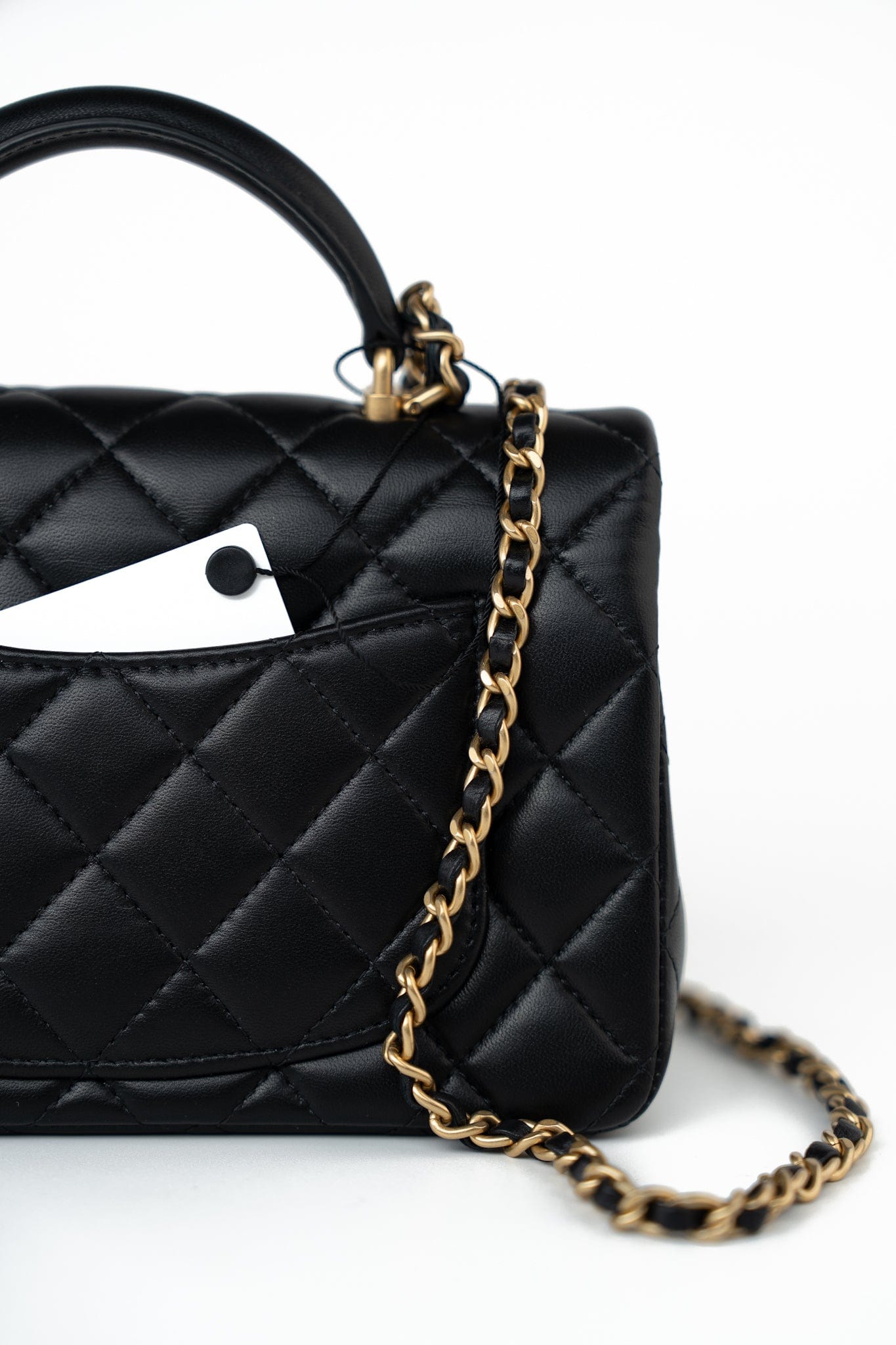 21A Black Lambskin Quilted Mini Top Handle Antique Gold Hardware