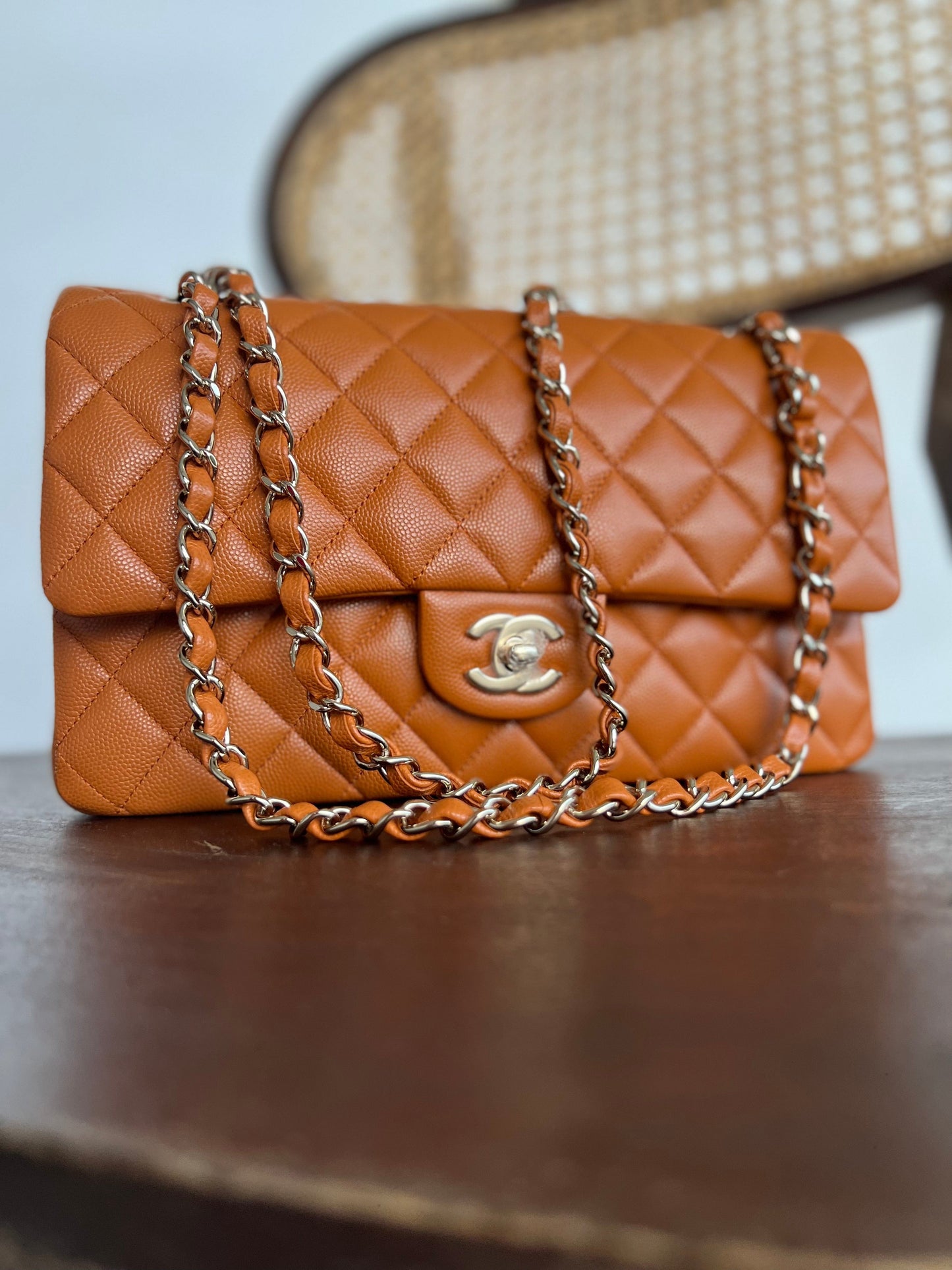 21A Caramel / Light Brown Caviar Quilted Classic Flap LGHW