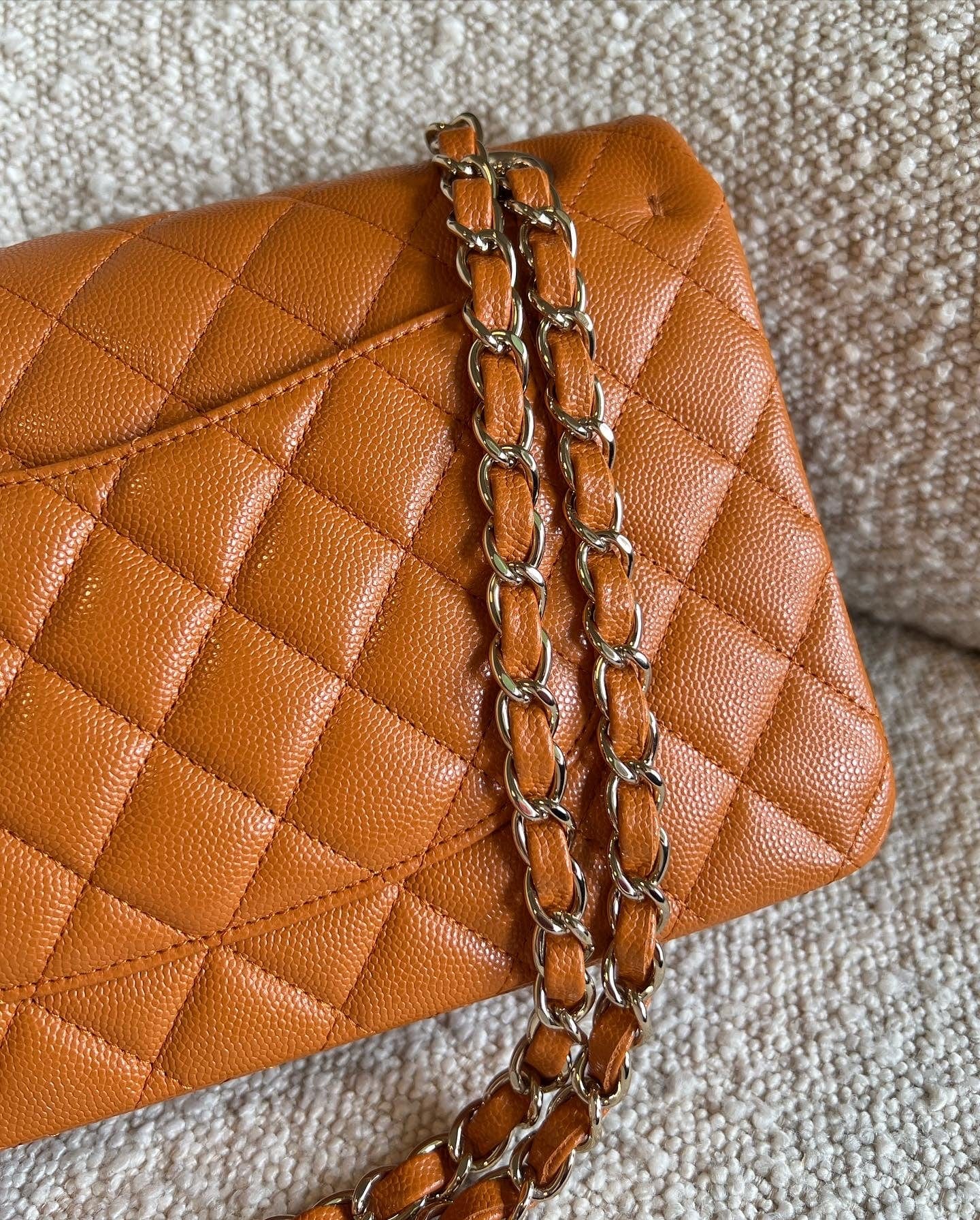 21A Caramel / Light Brown Caviar Quilted Classic Flap Medium LGHW