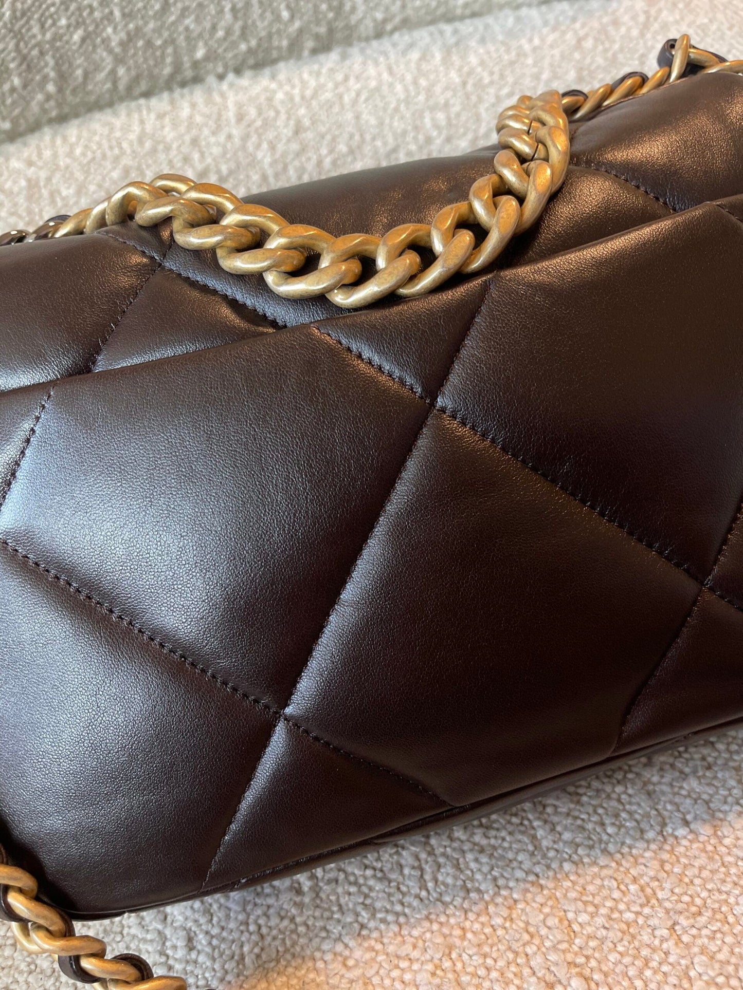 21A Dark Brown Lambskin Quilted 19 Flap Small MHW