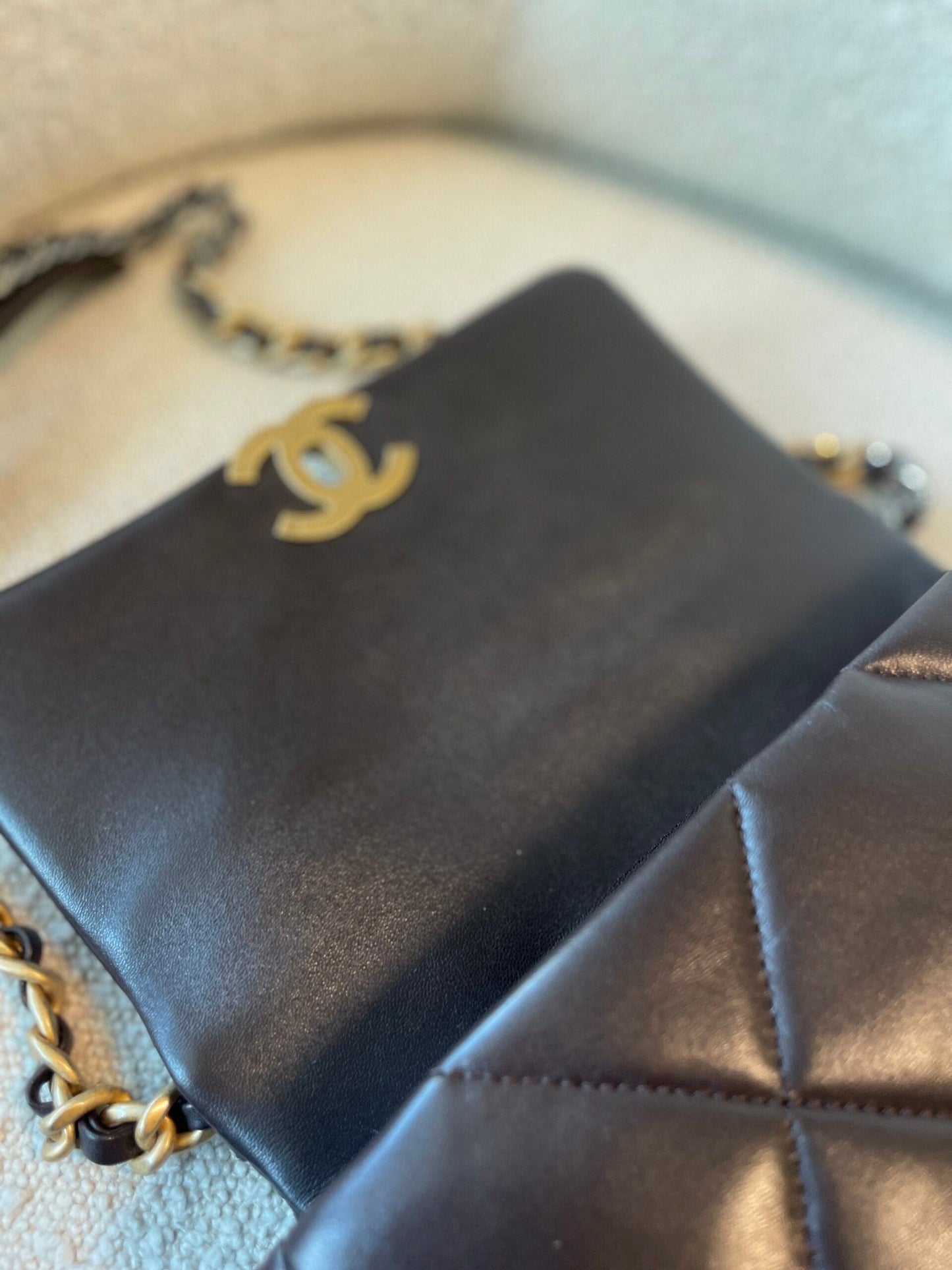 21A Dark Brown Lambskin Quilted 19 Flap Small MHW