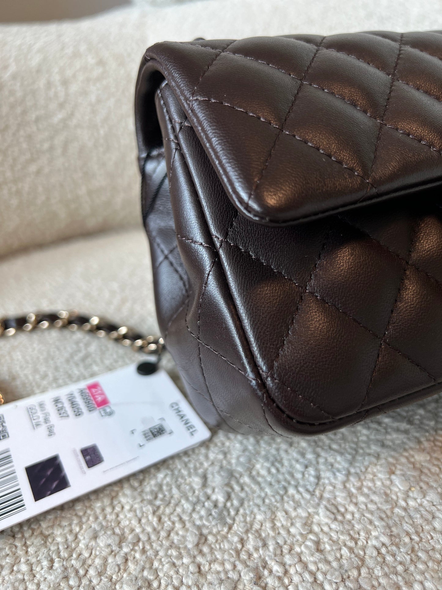 21A Dark Brown Lambskin Quilted Mini Rectangular Single Flap Light Gold Hardware