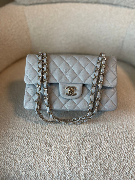 21A Grey Caviar Quilted Classic Flap Small LGHW