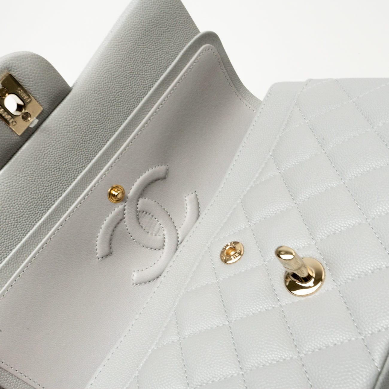 21A Grey Caviar Quilted Classic Flap Small LGHW