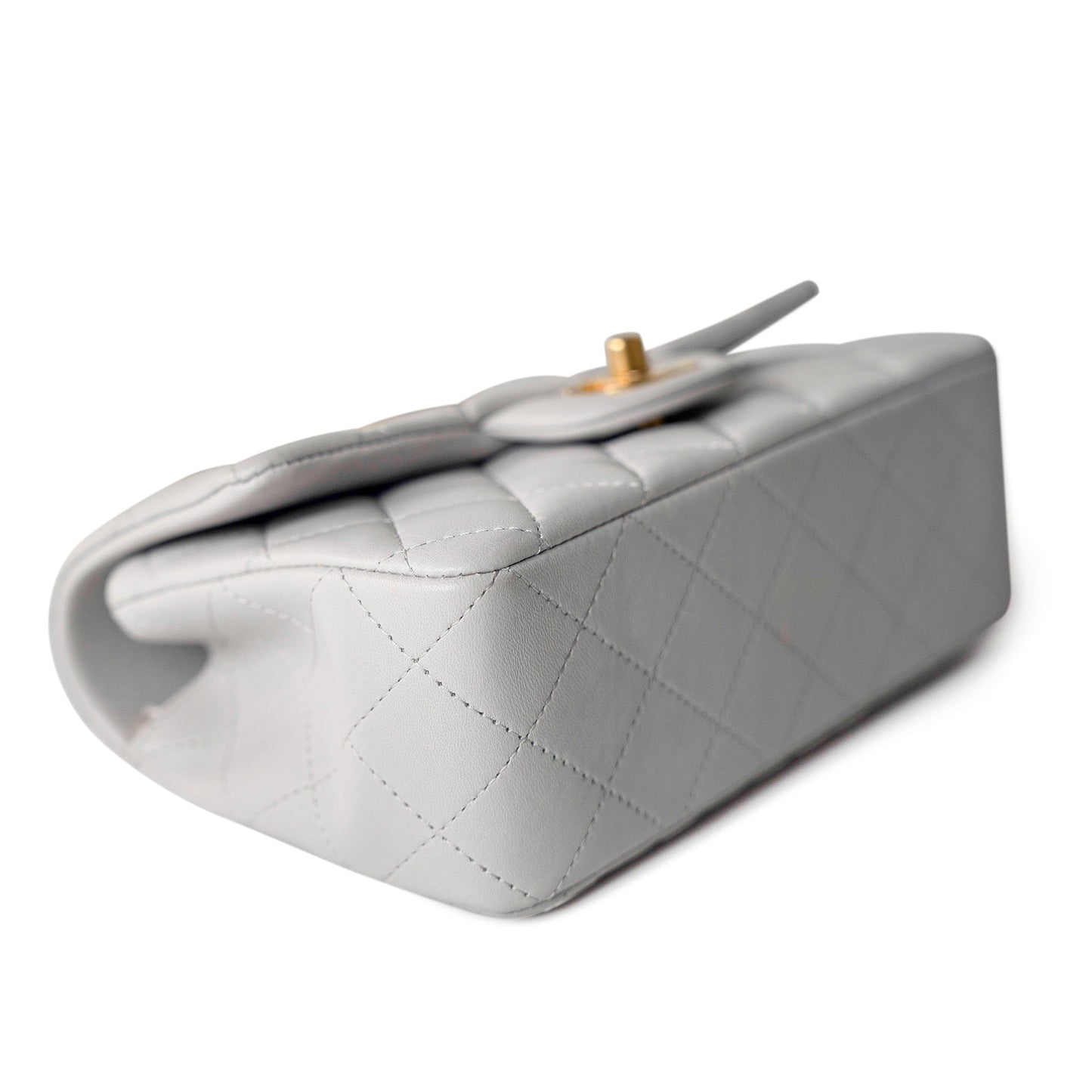 21A Grey Lambskin Quilted Mini Top Handle Antique Gold Hardware