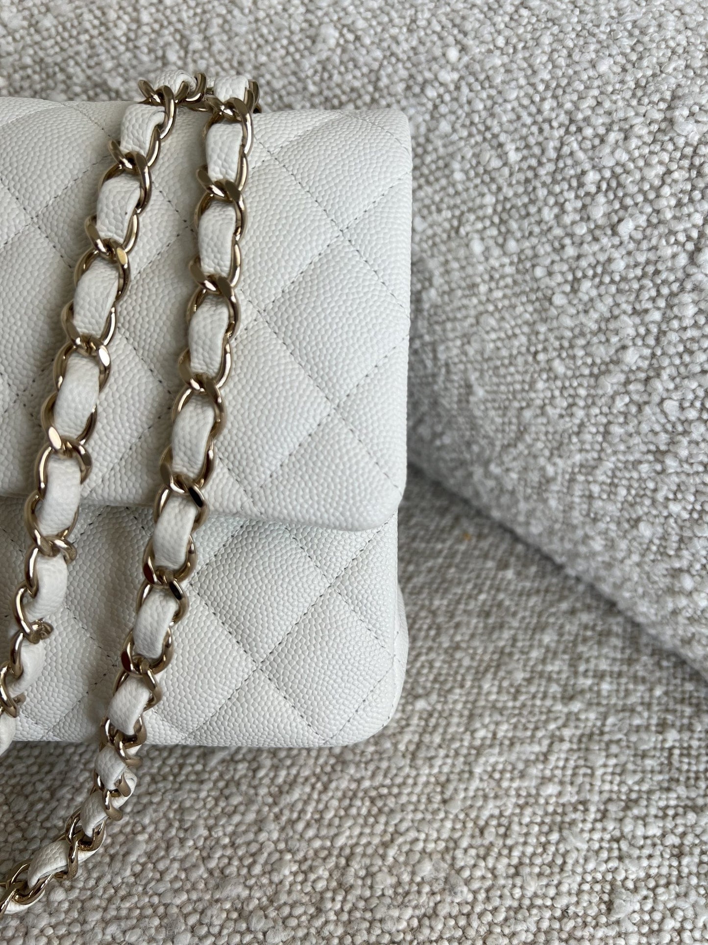 21A White Caviar Quilted Classic Flap Medium LGHW