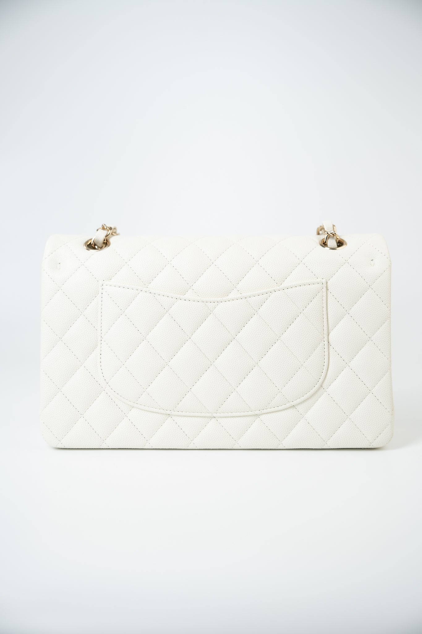 21A White/ Ivory Caviar Quilted Classic Flap Medium Light Gold Hardware