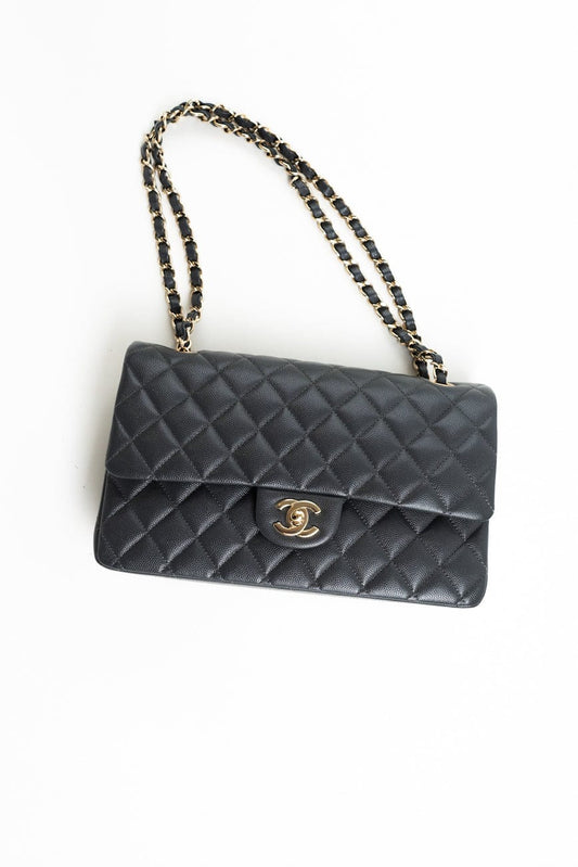 21B Grey Caviar Quilted Classic Flap Medium Light Gold Hardware