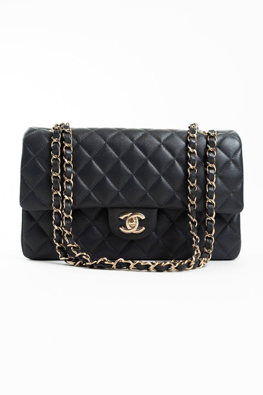 21B Grey Caviar Quilted Classic Flap Medium Light Gold Hardware