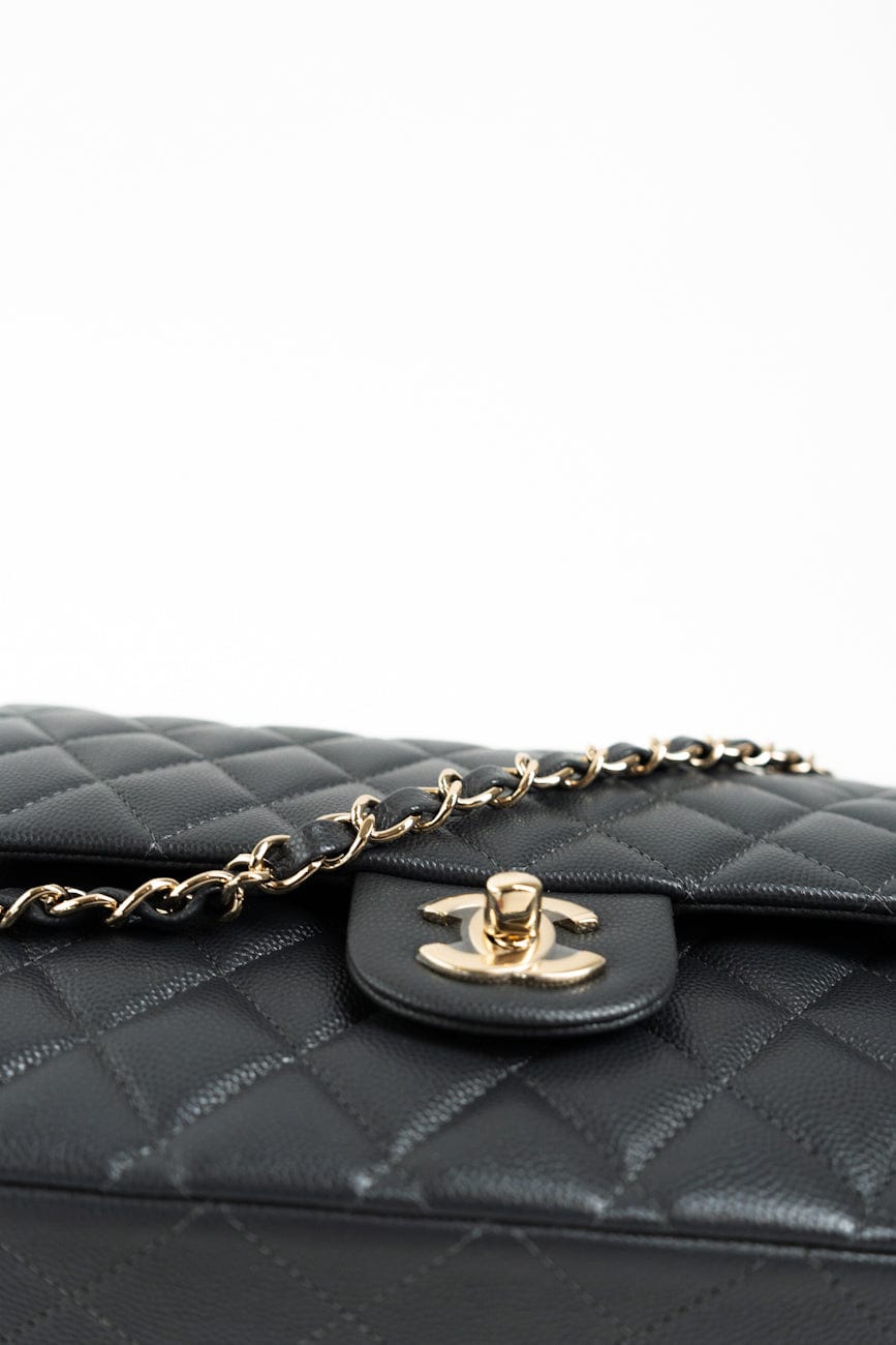 21B Grey Caviar Quilted Classic Flap Medium Light Gold Hardware