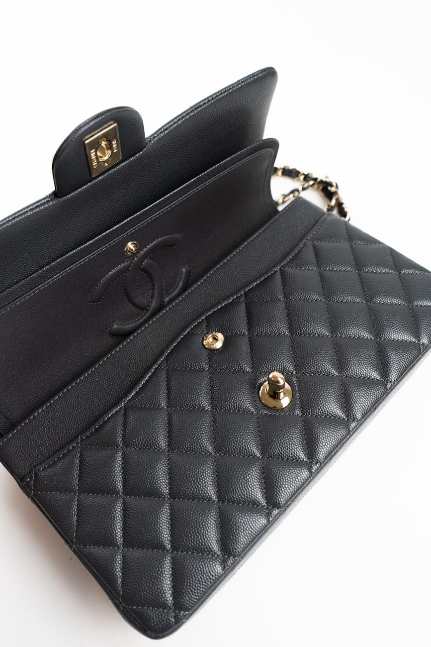 21B Grey Caviar Quilted Classic Flap Medium Light Gold Hardware